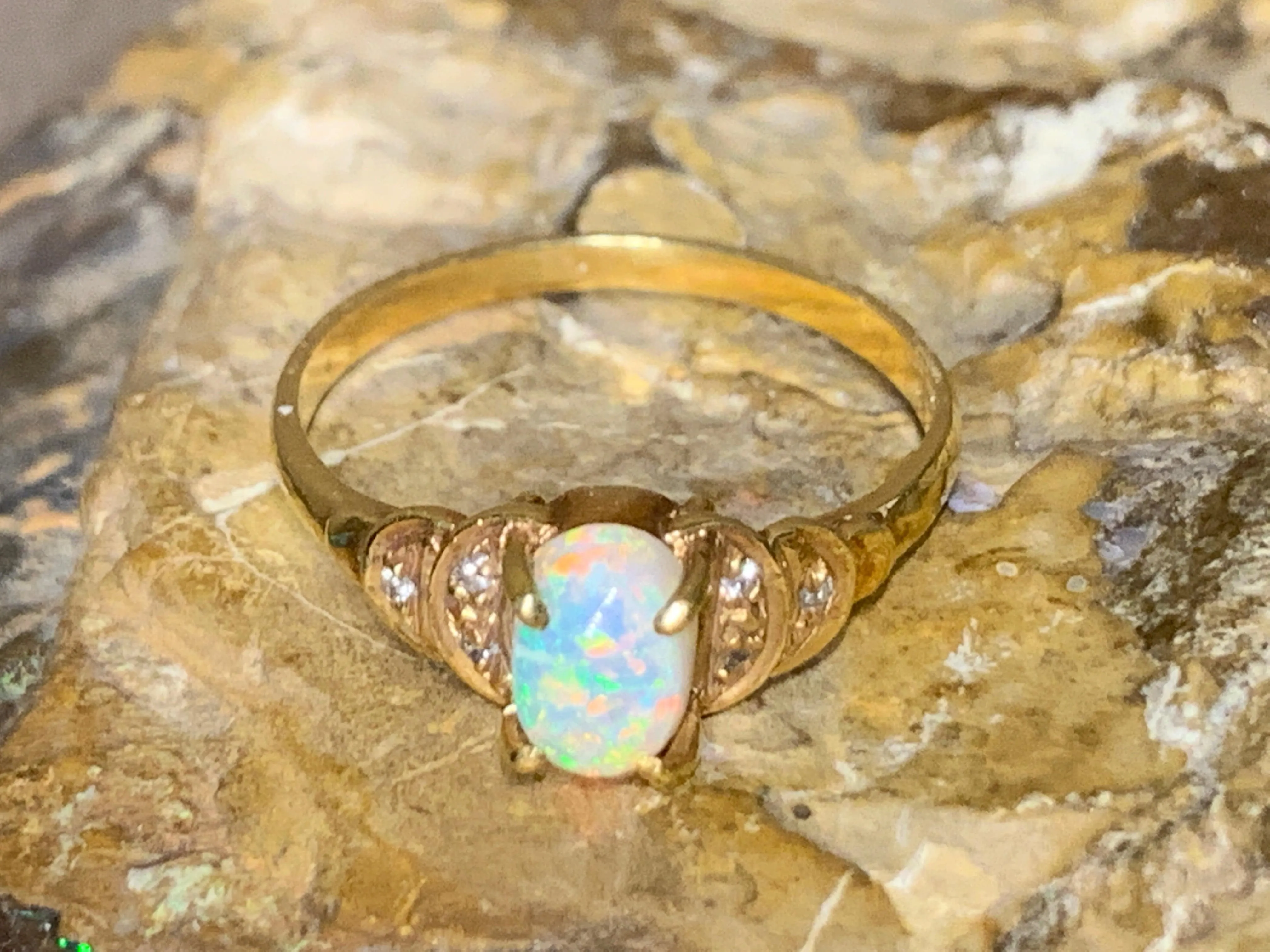 18kt Yellow Gold Crystal Opal and Diamond ring