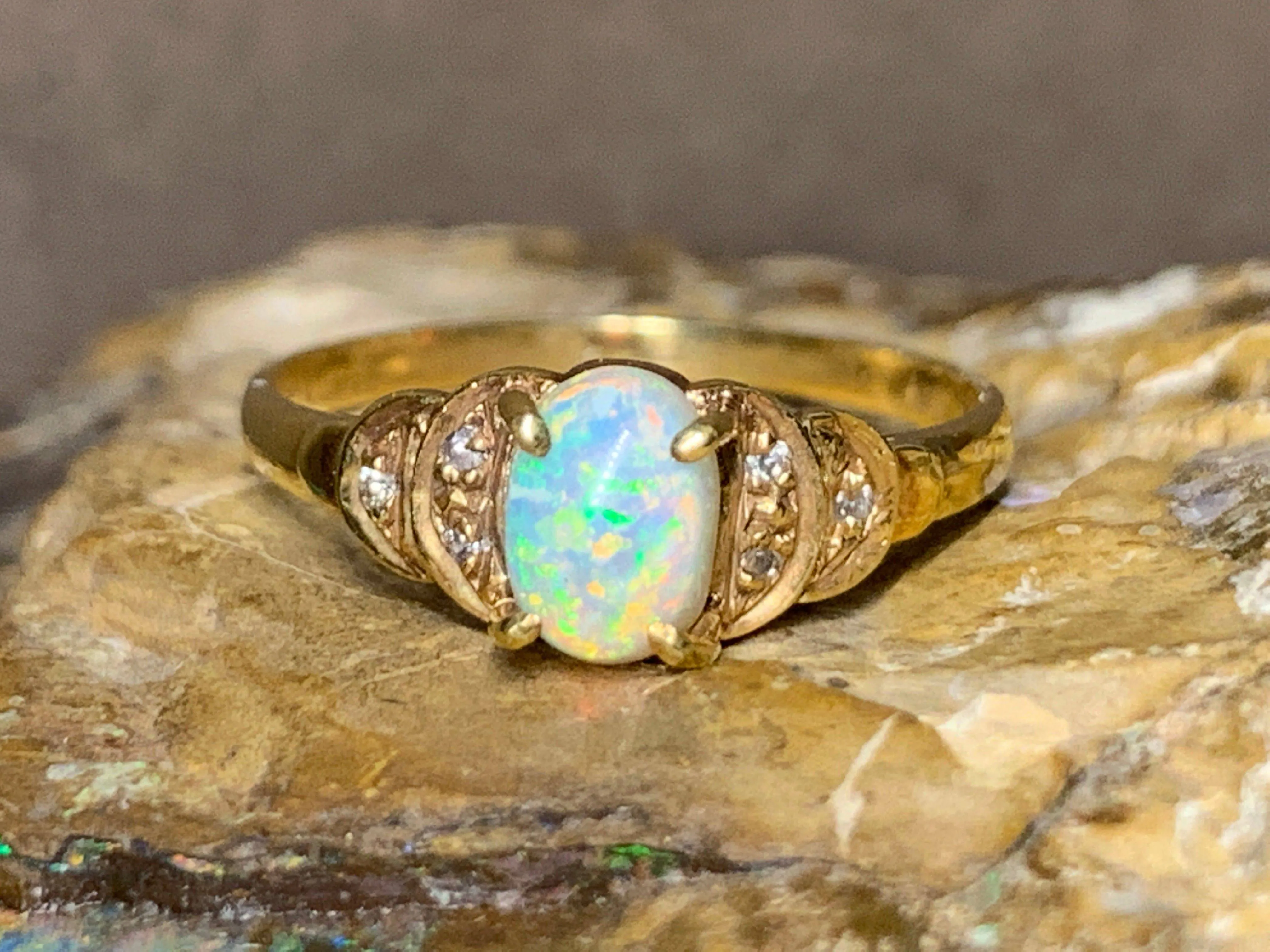 18kt Yellow Gold Crystal Opal and Diamond ring