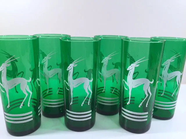 Anchor Hocking Green Gazelle Mid-Century Collins Glasses (Set of 6)