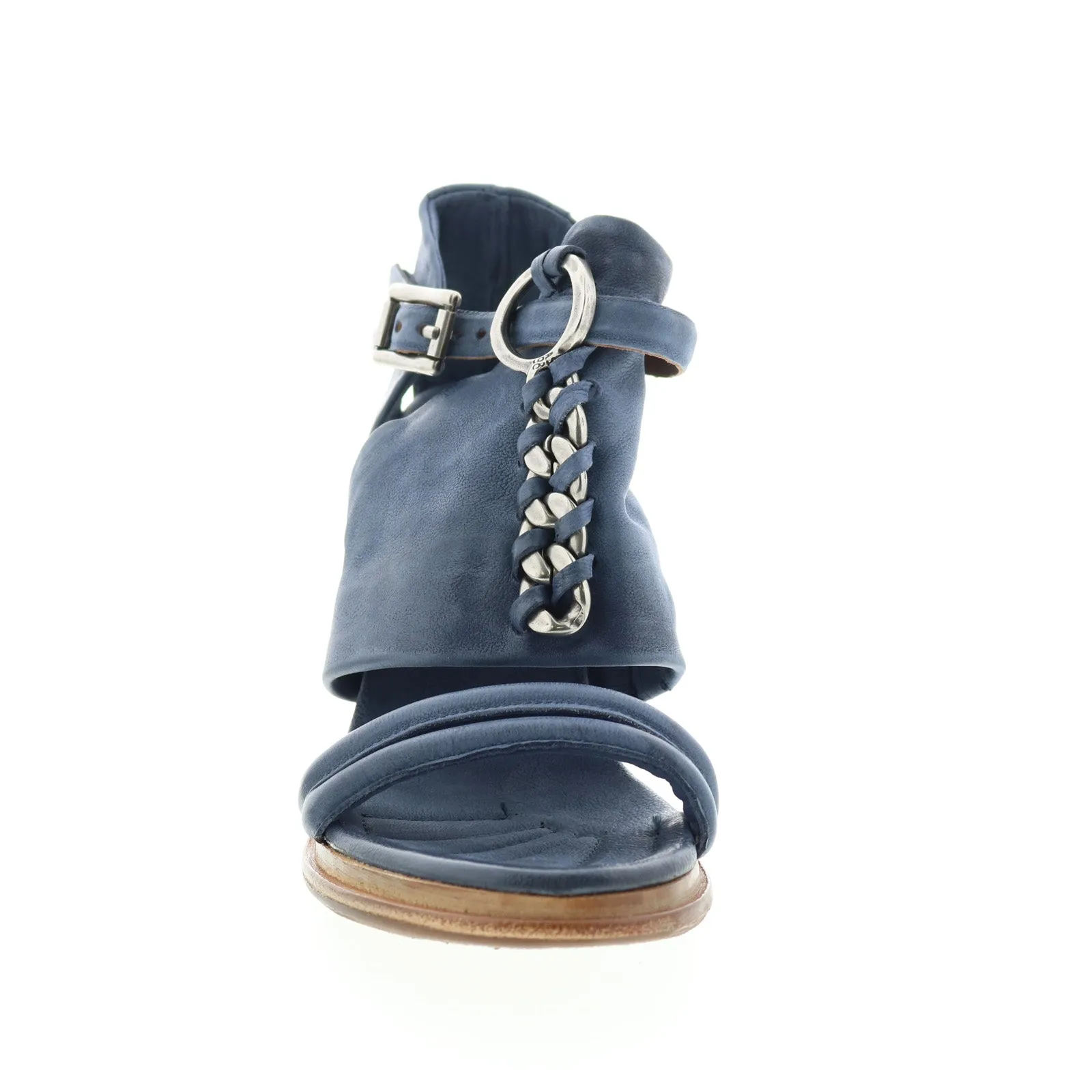 A.S.98 Bray A85005-101 Womens Blue Leather Hook & Loop Block Heels Shoes