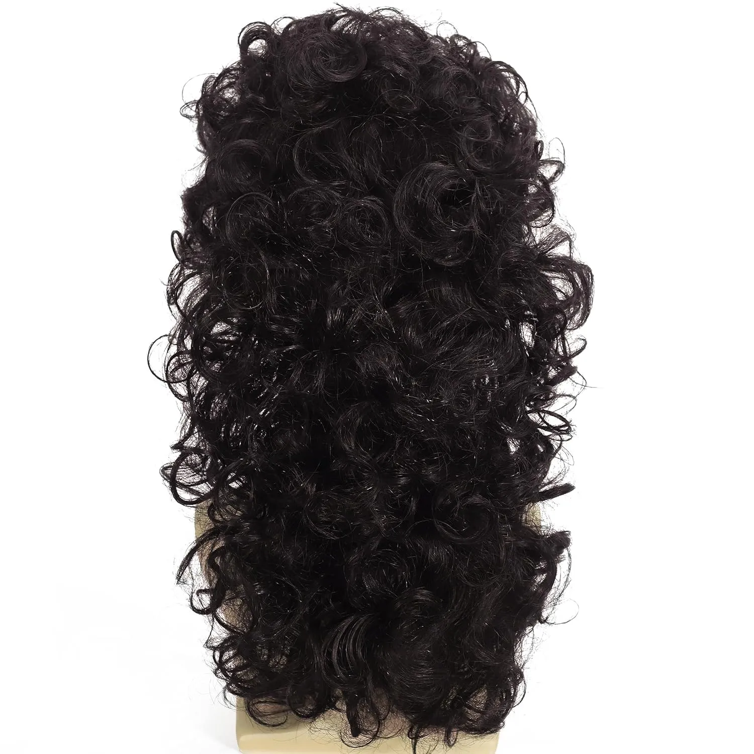Brown Curly Mullet Wigs for Men 80s Long Curly Hippie Rocking Party Cosplay Costume Anime Hair Wig