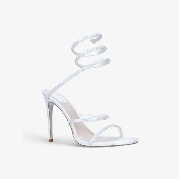 Cleo heeled sandals in leather with crystals by Rene Caovilla, white