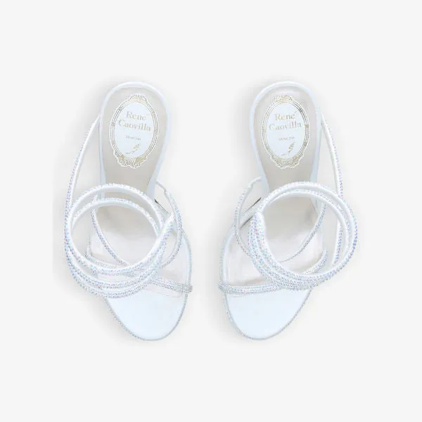 Cleo heeled sandals in leather with crystals by Rene Caovilla, white