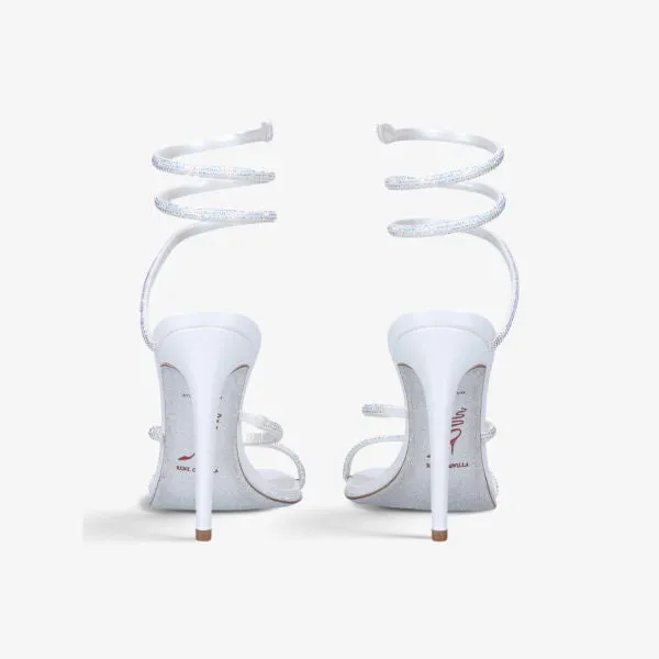 Cleo heeled sandals in leather with crystals by Rene Caovilla, white