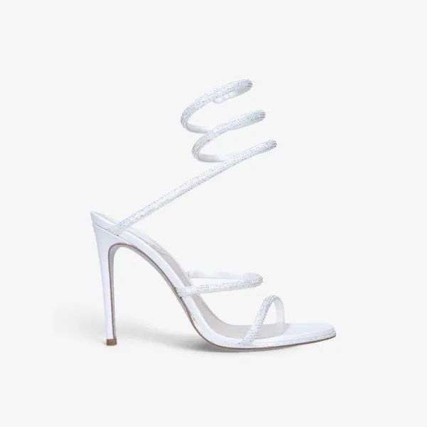 Cleo heeled sandals in leather with crystals by Rene Caovilla, white