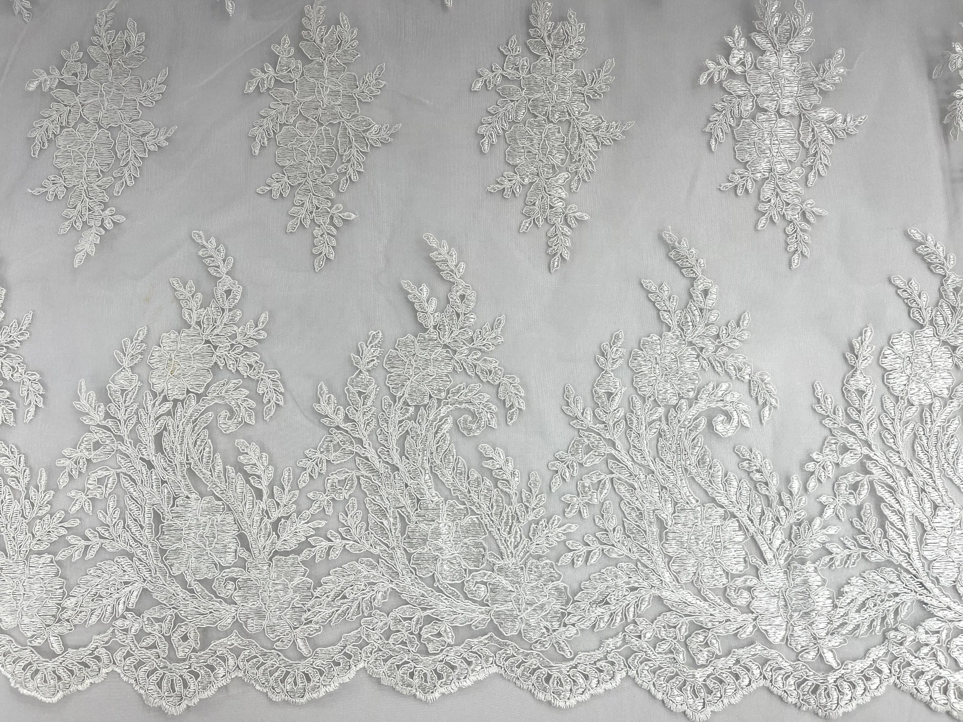 Corded Lace Fabric With Scalloped Edge