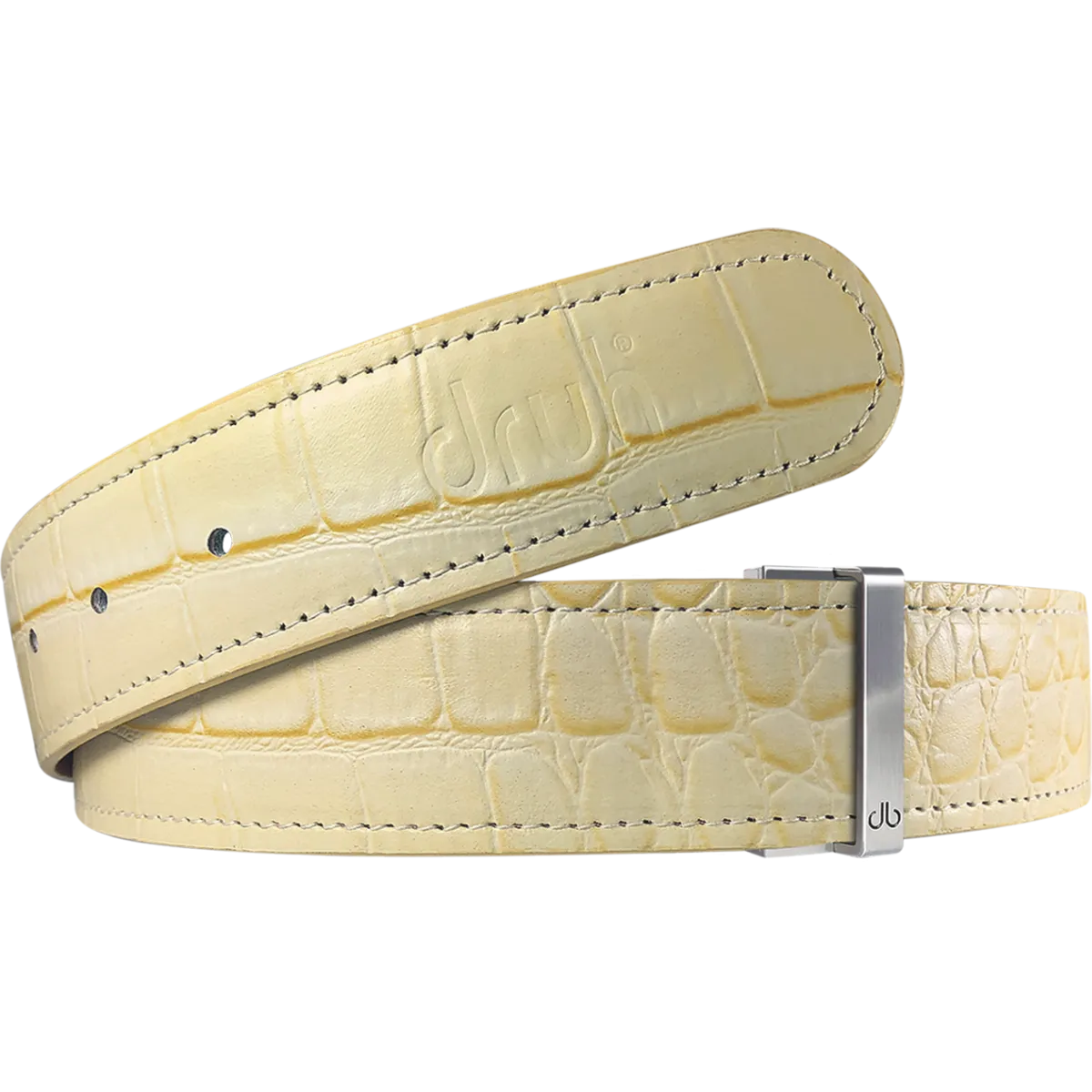 Cream Crocodile Textured Leather Belt