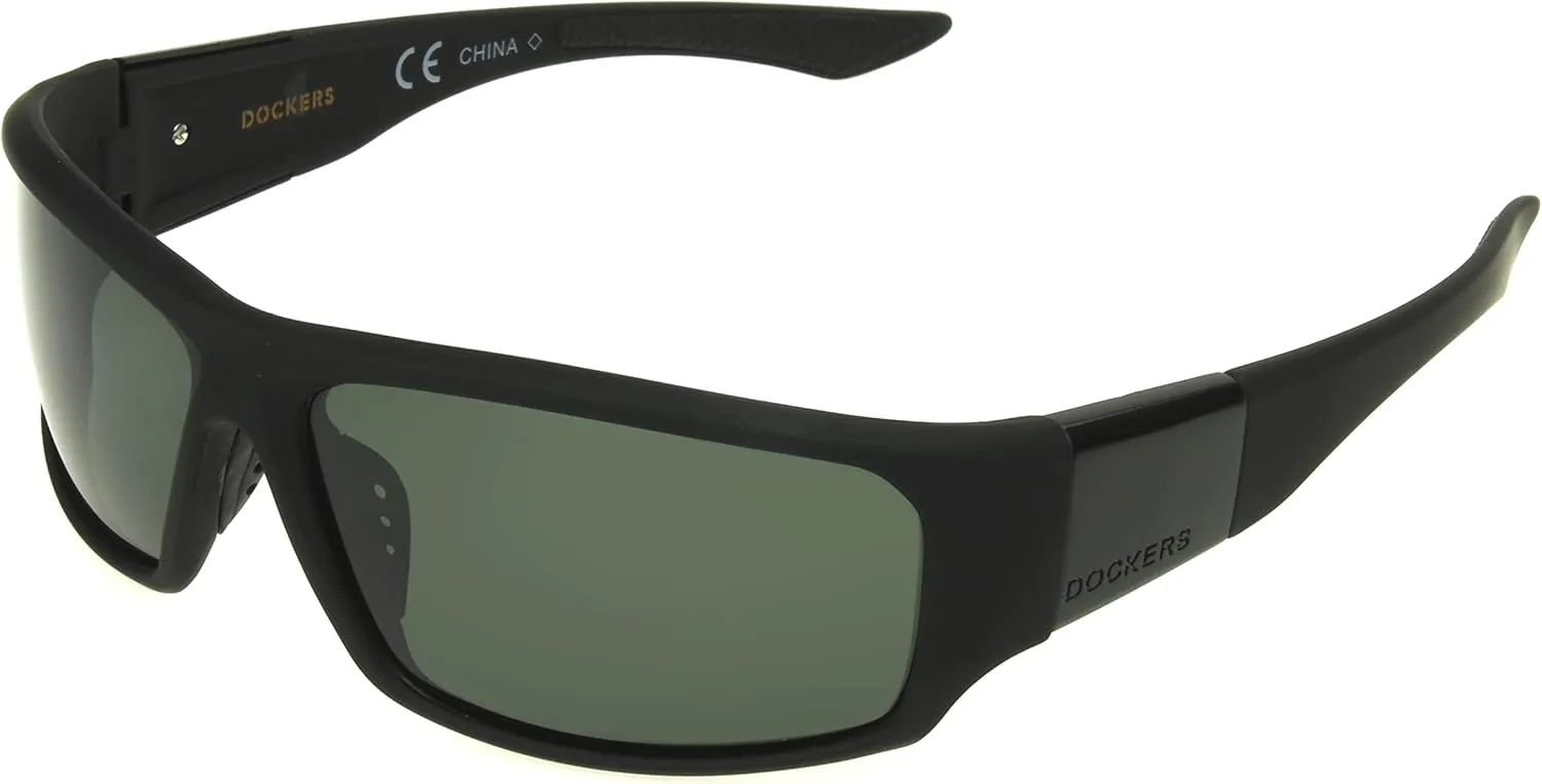 DOCKERS Men's Gavin Sunglasses Polarized Wrap, Black, 57mm