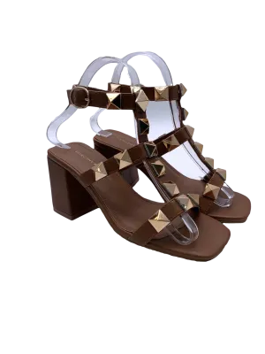 dorothy perkins Brown Secrets T Bar Stud Block Heel Sandals UK 3 EU 36 👠