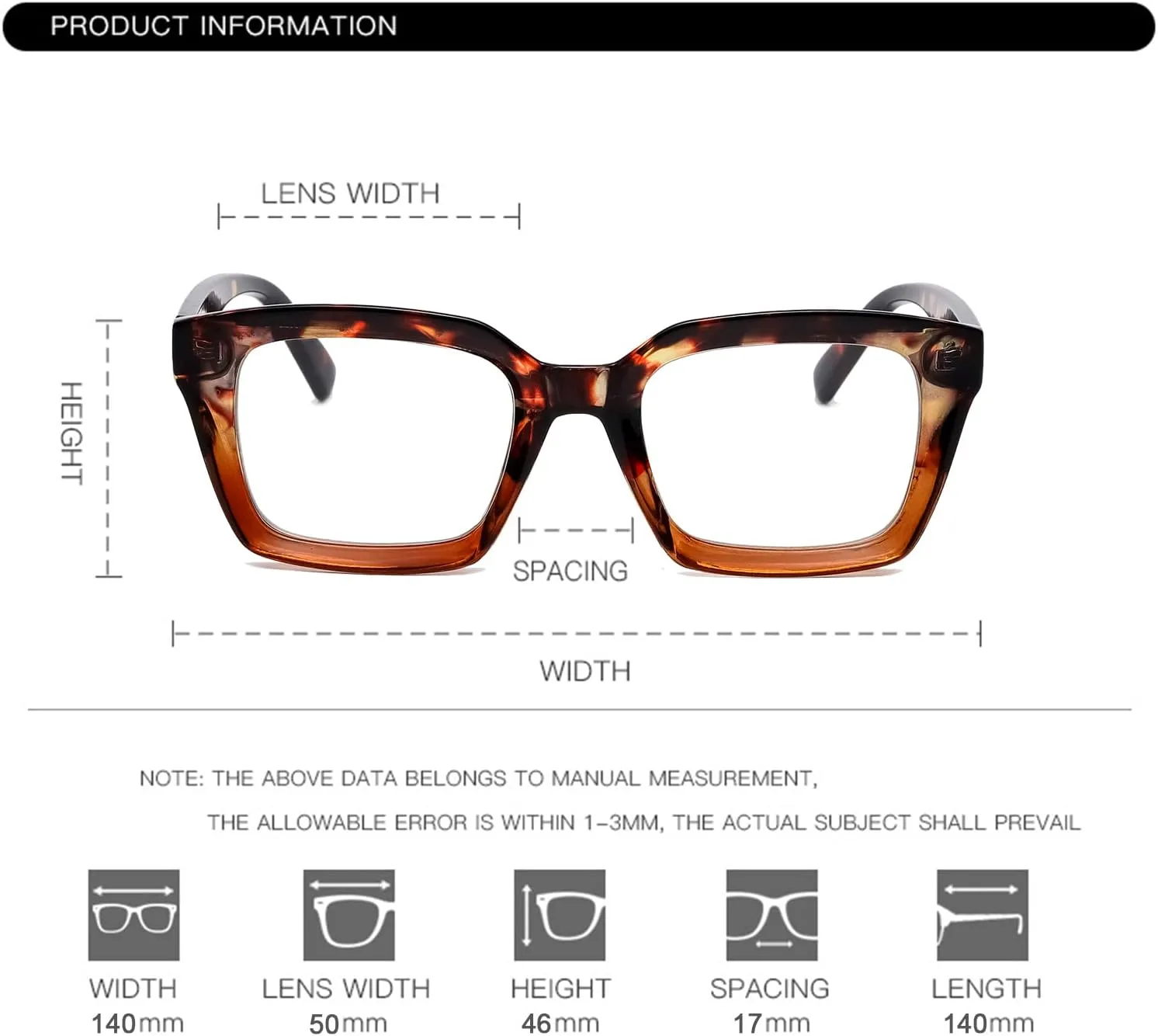 EYLRIM Classic Thick Square Frame Clear Lens Glasses for Women Men Non Prescription Eyeglasses