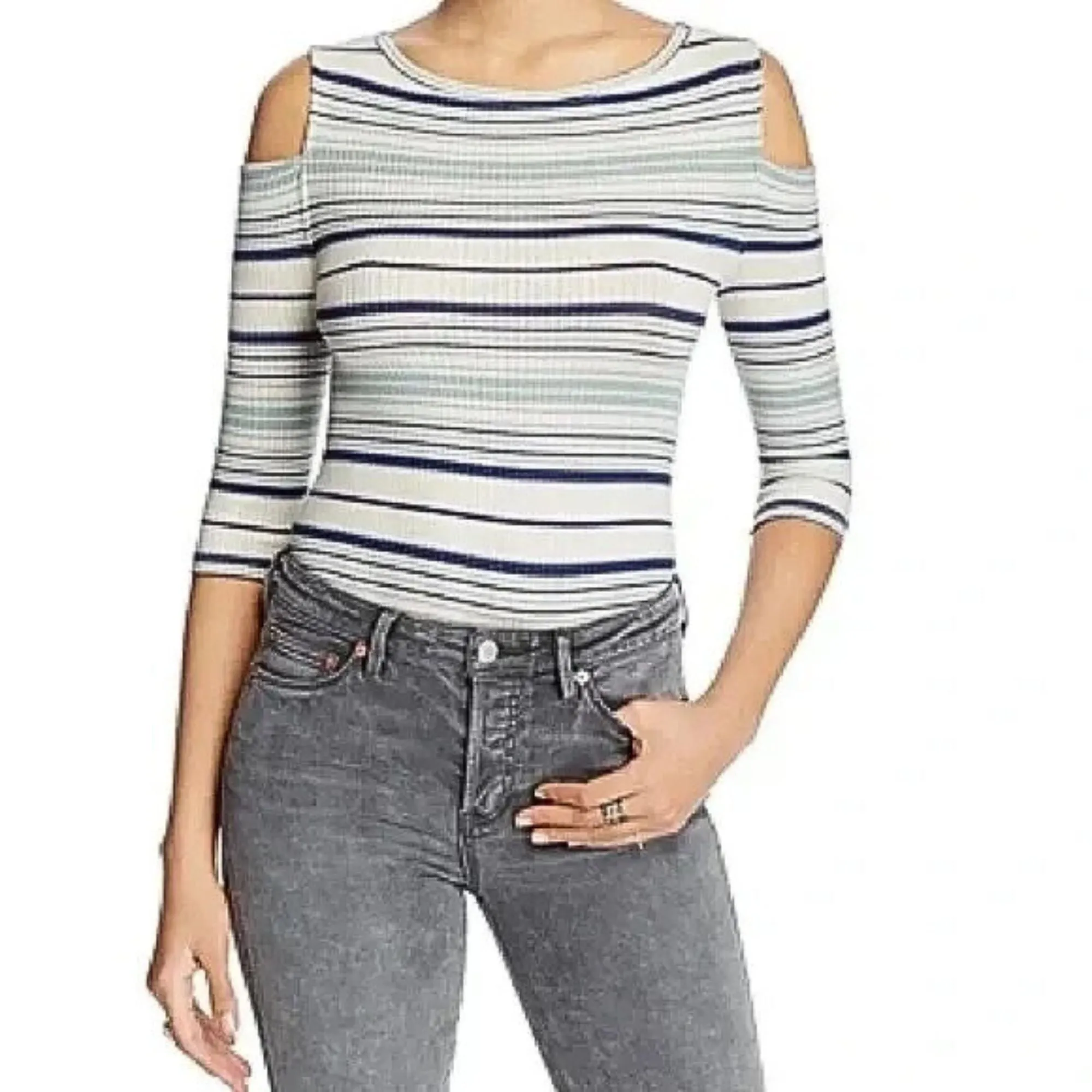 Free People Rory Striped Cold-Shoulder Top