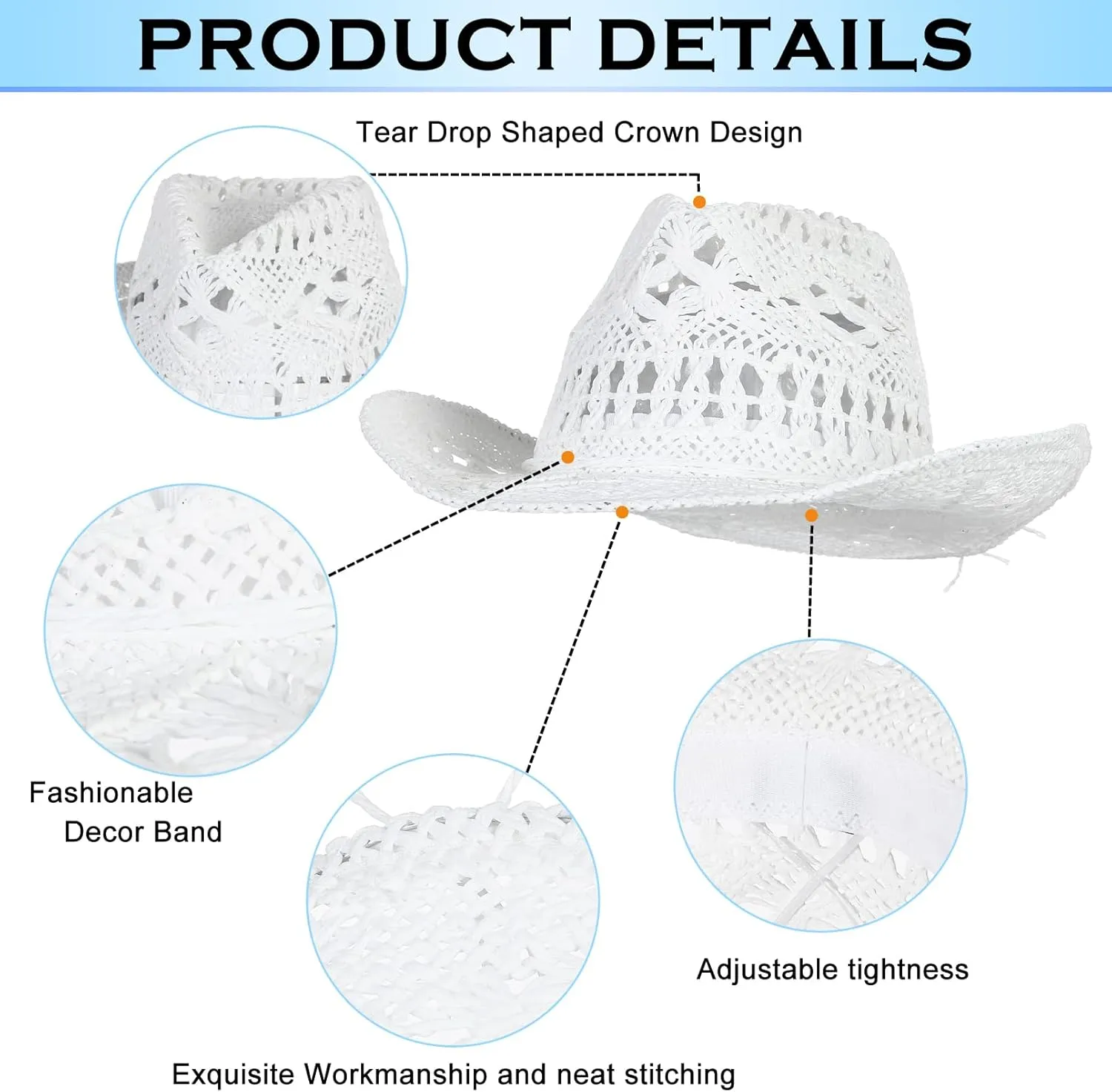 GEMVIE Men & Women's Summer Cowboy Cowgirl Straw Hat Hollow Out Style Roll Up Brim Cowboy Sun Hat