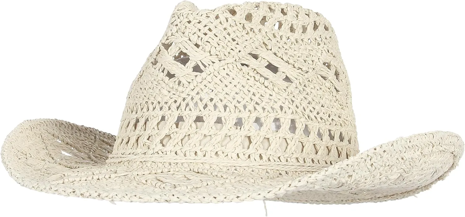 GEMVIE Men & Women's Summer Cowboy Cowgirl Straw Hat Hollow Out Style Roll Up Brim Cowboy Sun Hat