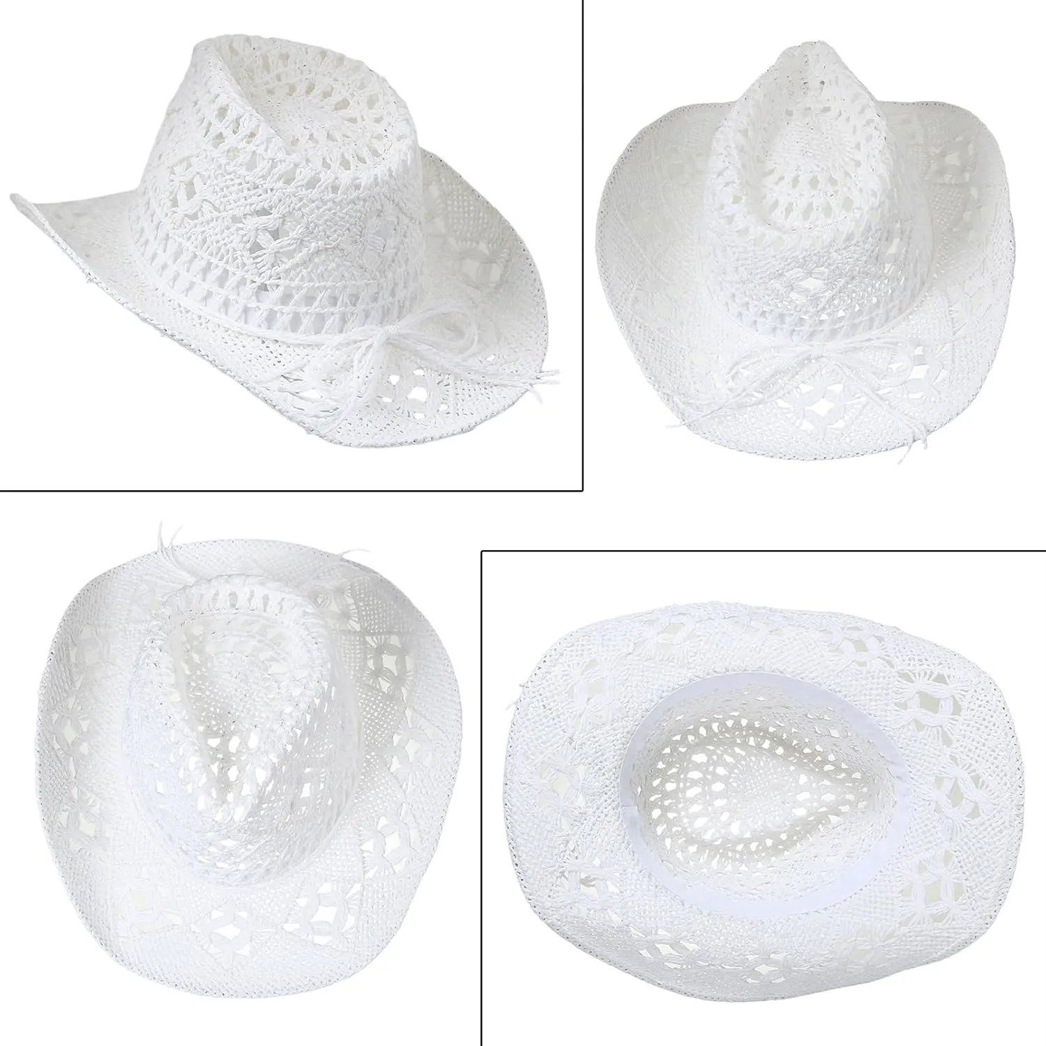 GEMVIE Men & Women's Summer Cowboy Cowgirl Straw Hat Hollow Out Style Roll Up Brim Cowboy Sun Hat