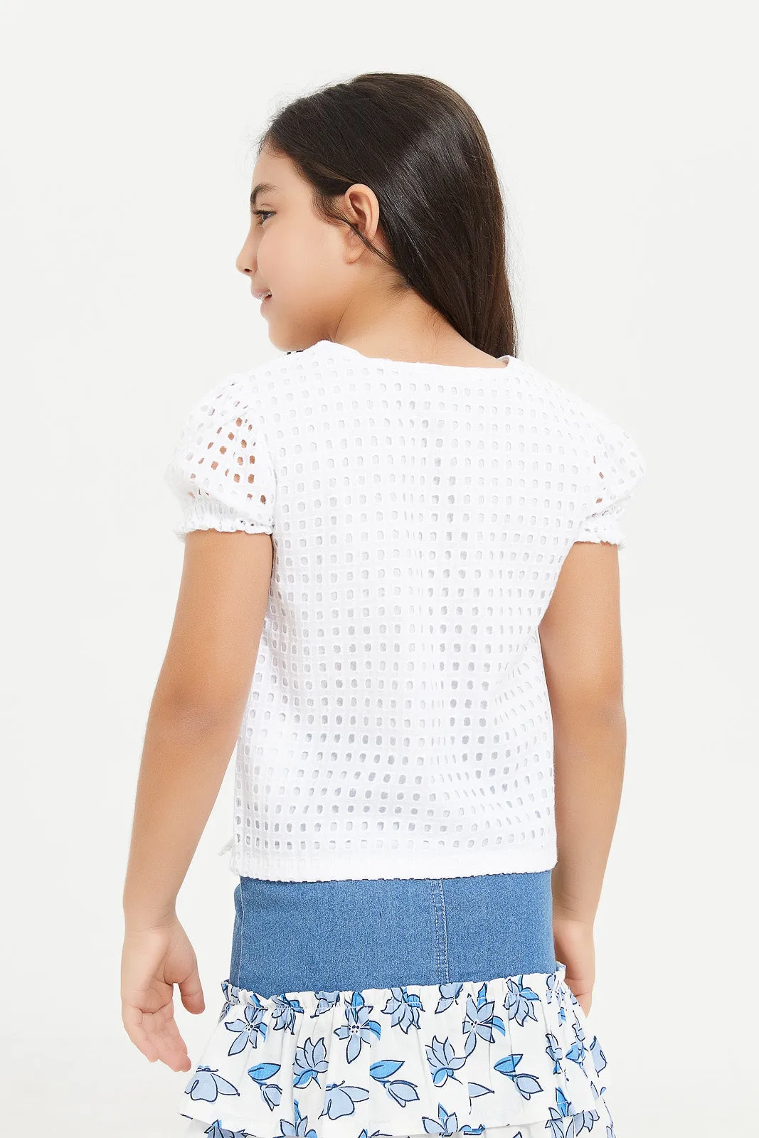 Girls White Front Open Top