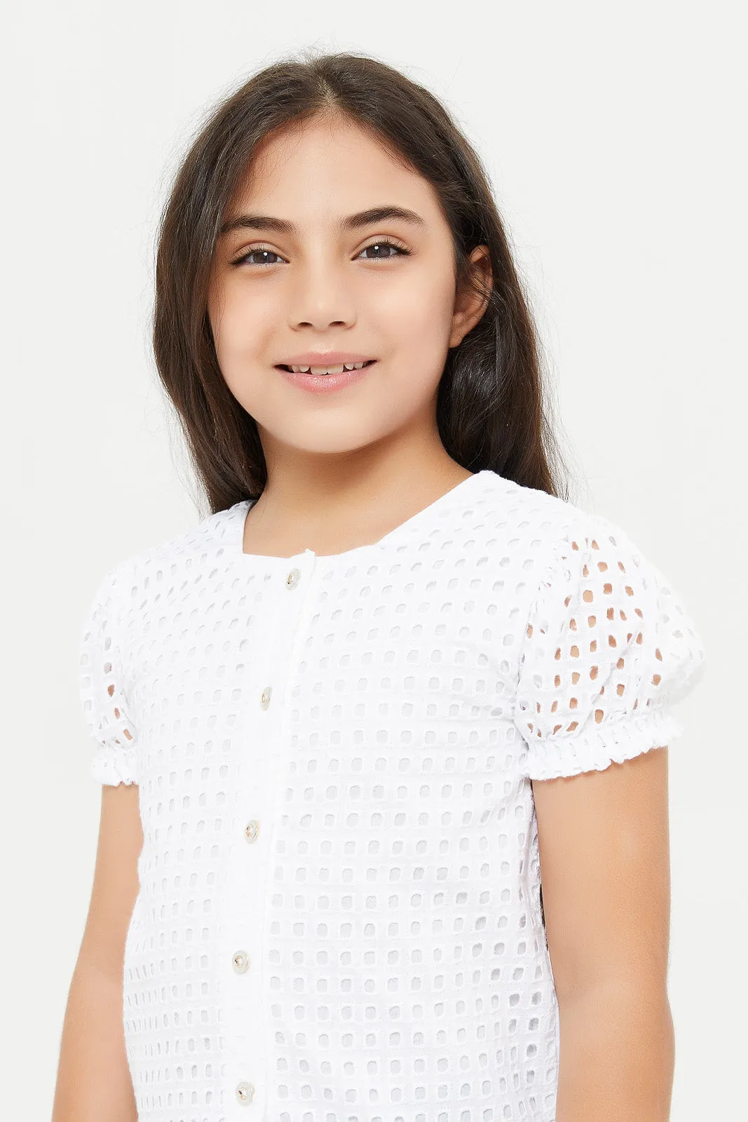 Girls White Front Open Top