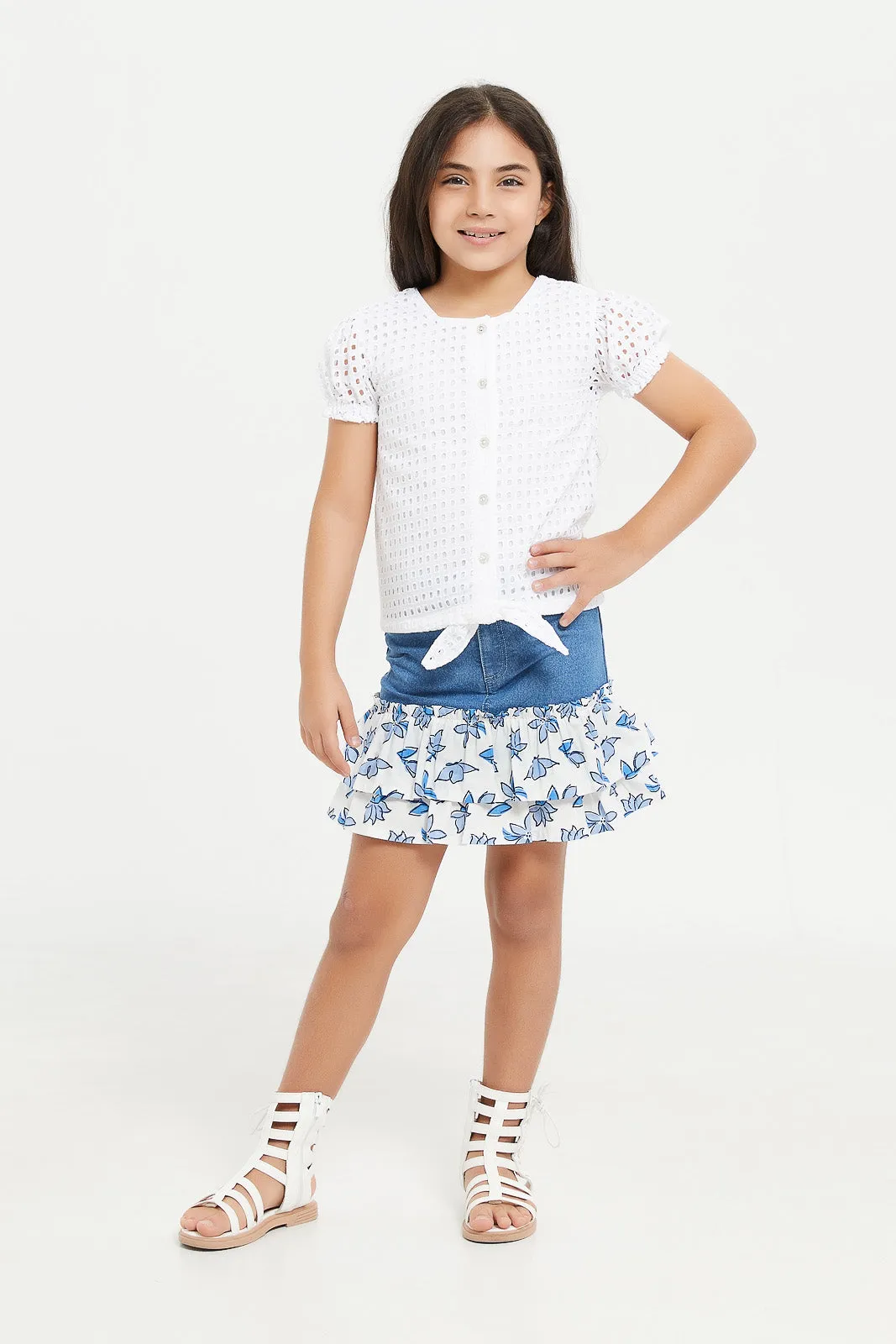Girls White Front Open Top