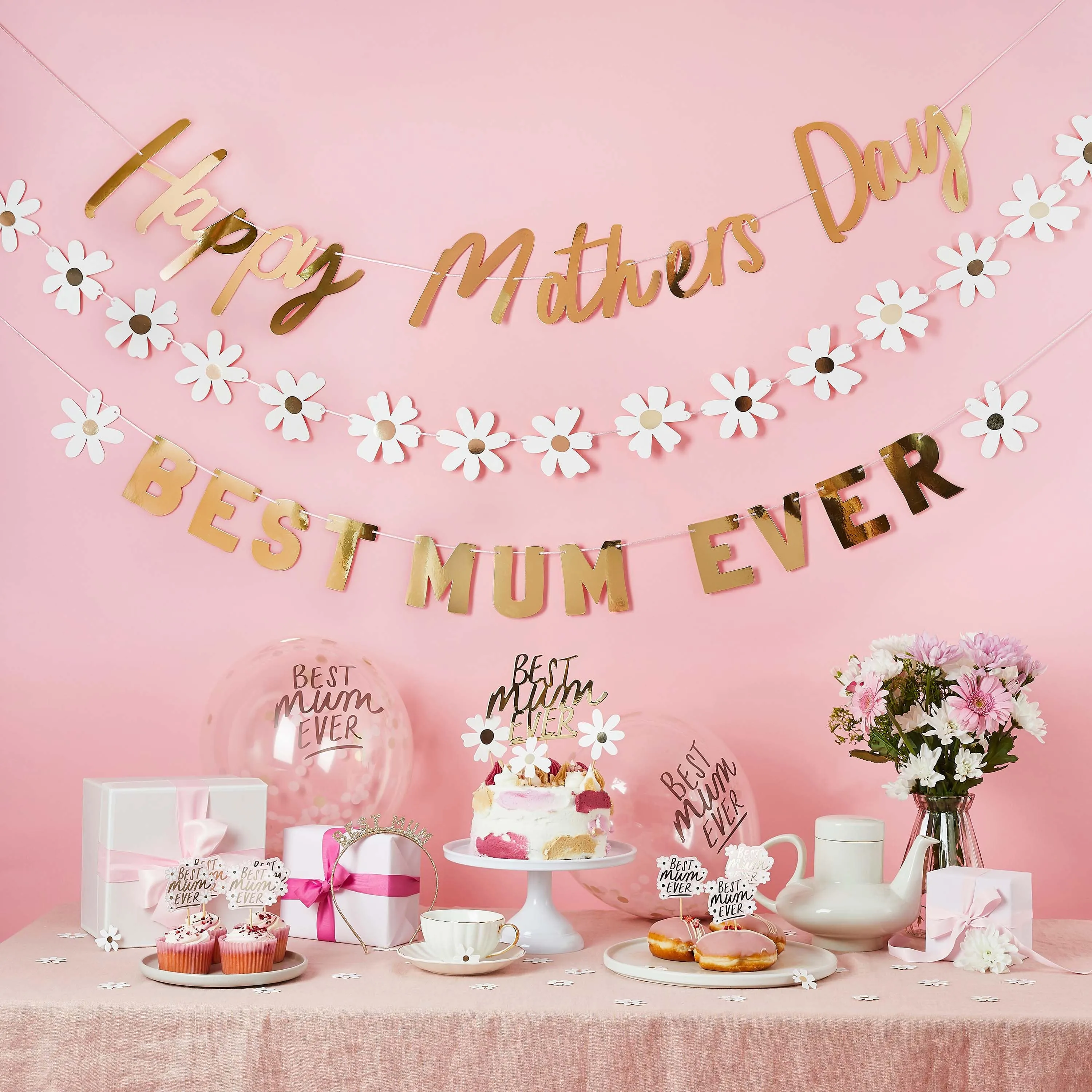 Gold 'Best Mum Ever' Daisy Cake Toppers
