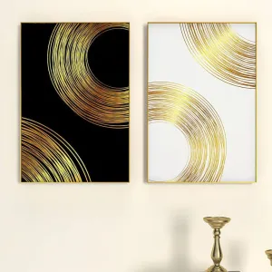 Golden & White Flowy Path Painting Frames | Set of 2