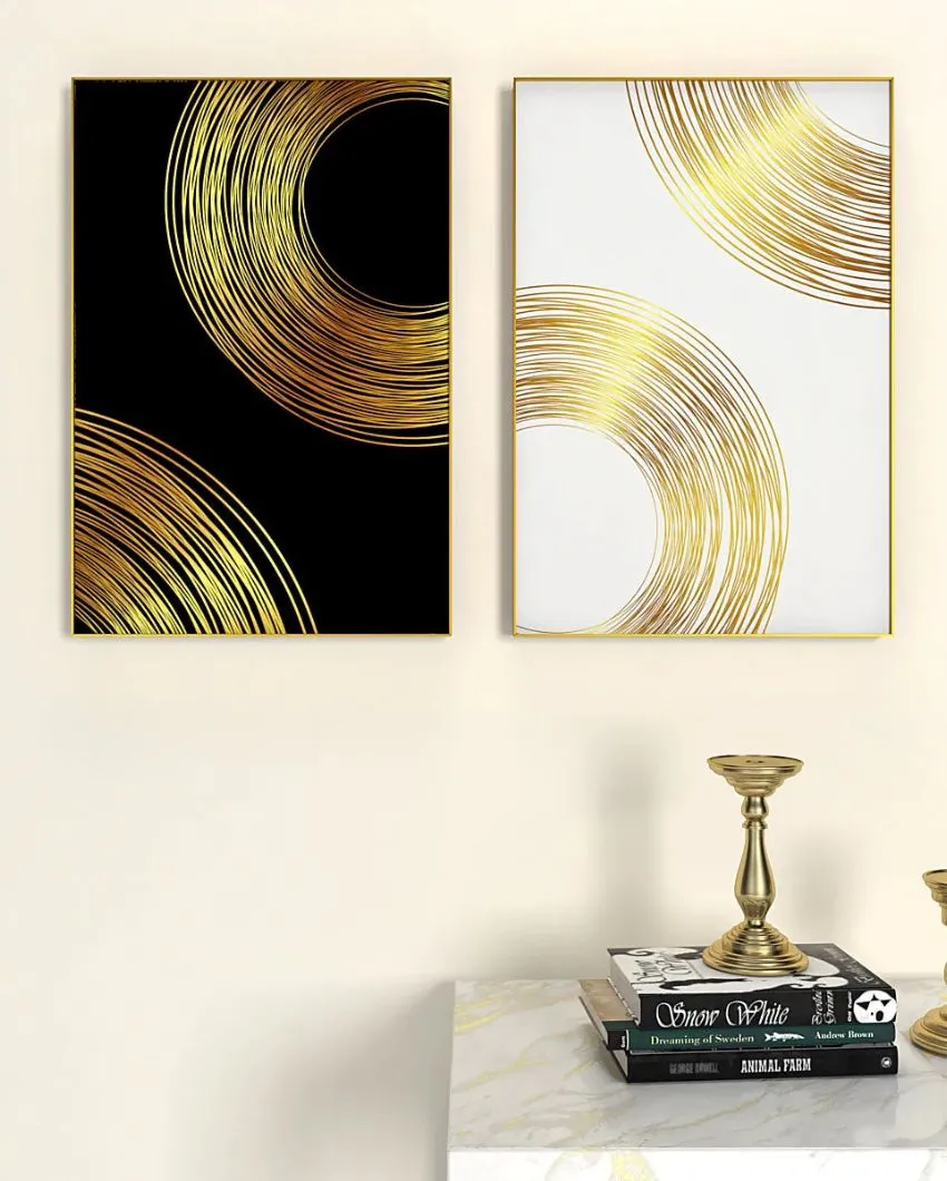 Golden & White Flowy Path Painting Frames | Set of 2
