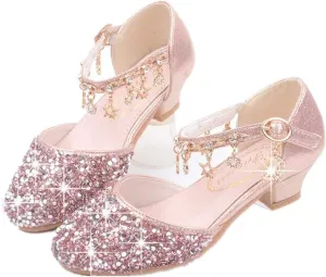 LFHT Little Kids Girls Dress Pumps Glitter Sequins Princess Low Heels Mary Jane Party Dance Shoes Rhinestone Sandals