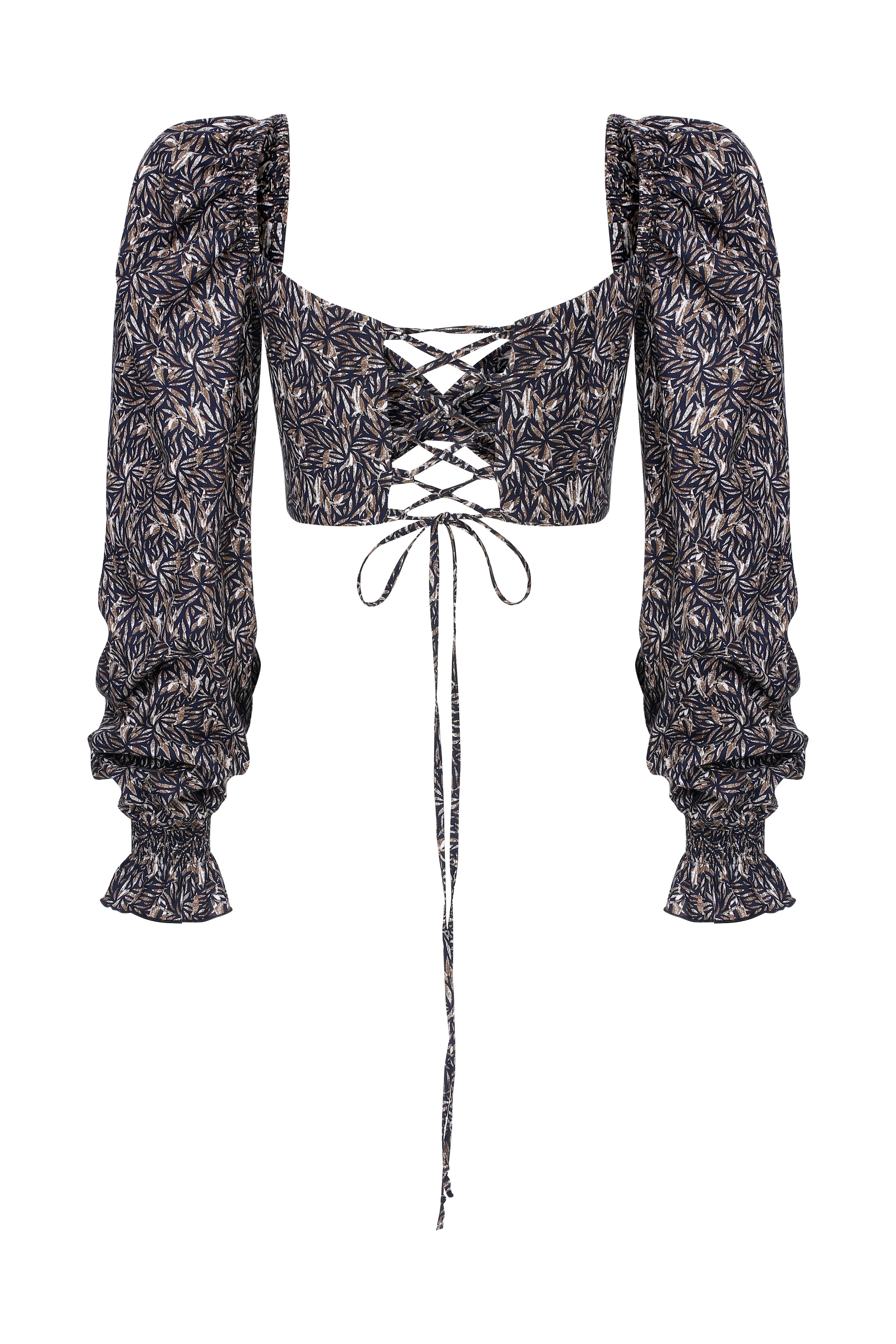 Lolly Tie Back Printed  Poplin Top in Dark Brown