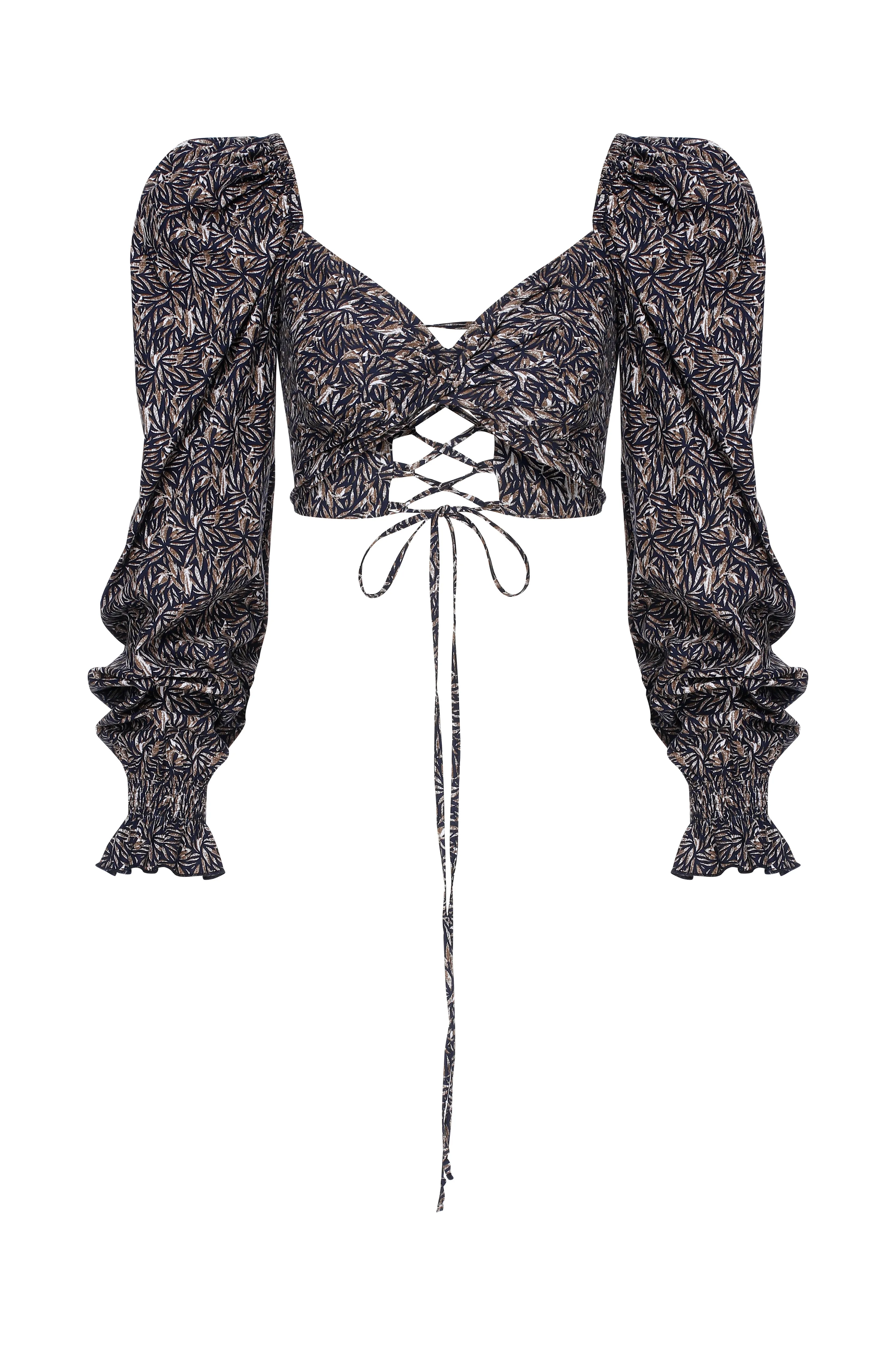 Lolly Tie Back Printed  Poplin Top in Dark Brown