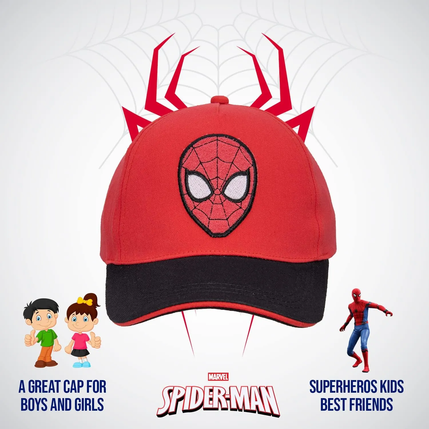 Marvel Spiderman Hat for Boys, Breathable Spiderman Baseball Cap for Toddlers, Boys Ages 3-9