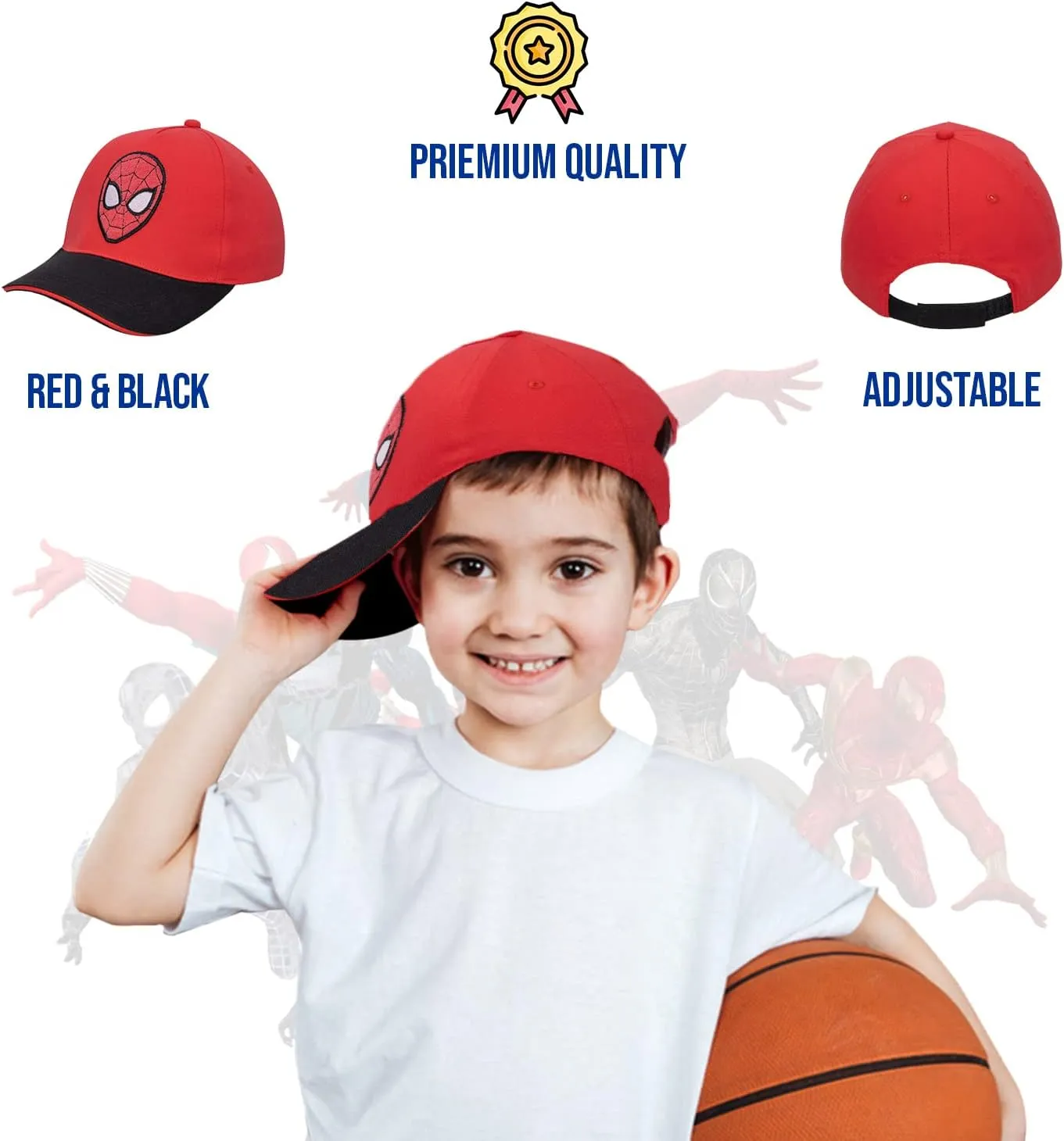 Marvel Spiderman Hat for Boys, Breathable Spiderman Baseball Cap for Toddlers, Boys Ages 3-9