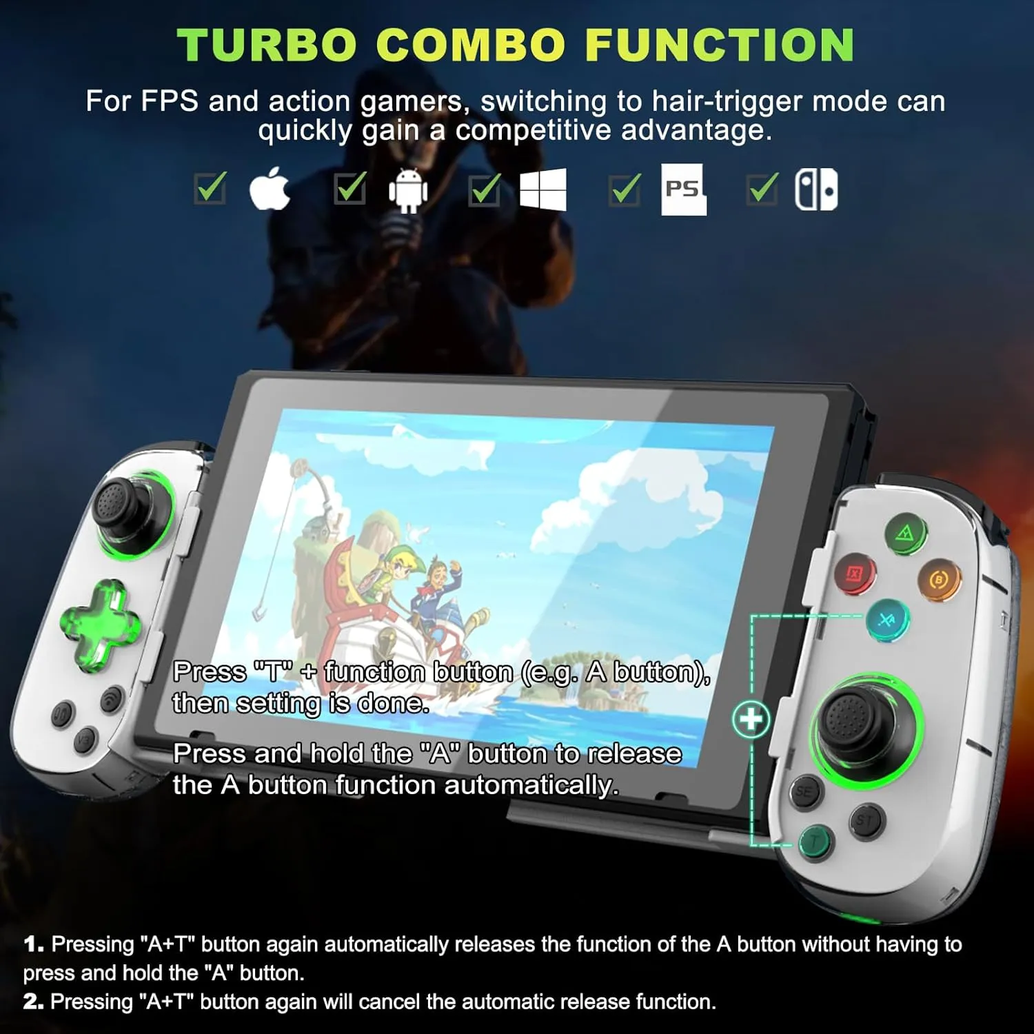 Phone Game Controller for iPhone/Android/PC/Switch, Play COD, Genshin,Support Streaming on PS5/Xbox/PC Console, Cloud Gaming Wireless Gamepad Joystick, Turbo/6-Axis Gyro/Dual Motor, Green Light, White