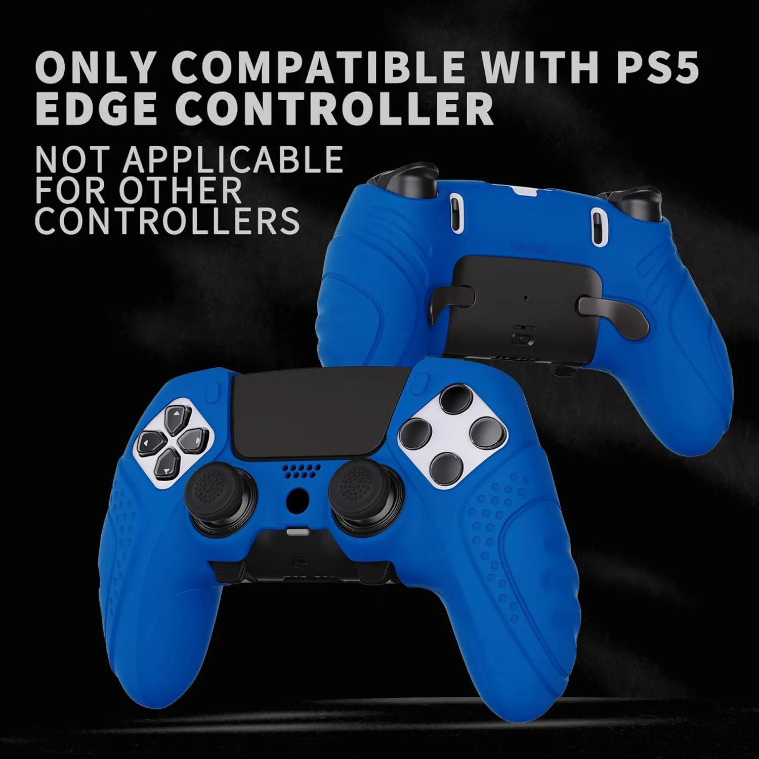 PlayVital Guardian Edition Anti-Slip Ergonomic Silicone Cover Case for ps5 Edge Controller, Soft Rubber Protector Skin for ps5 Edge Wireless Controller with Thumb Grip Caps - Blue