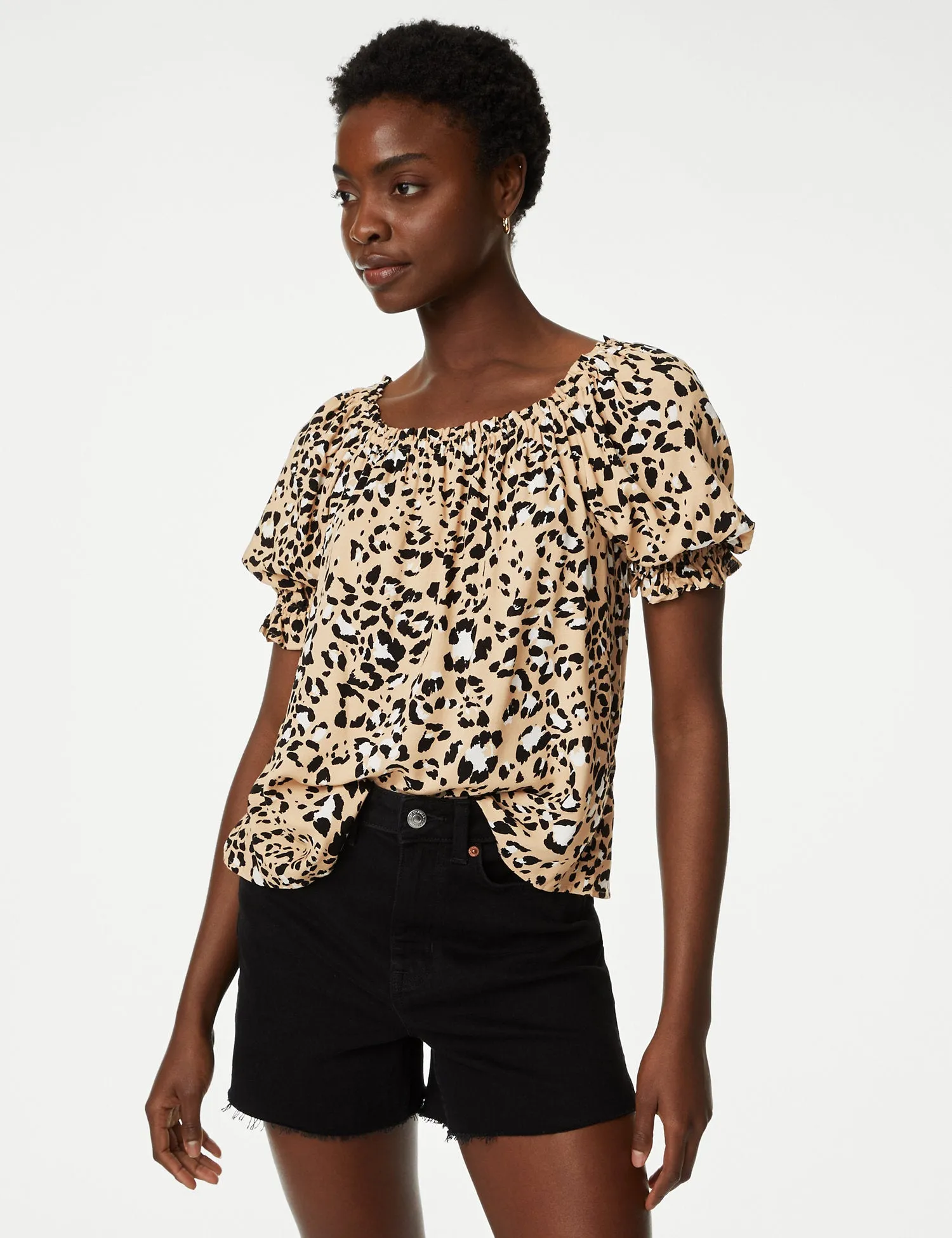 Printed Square Neck Puff Sleeve Top
