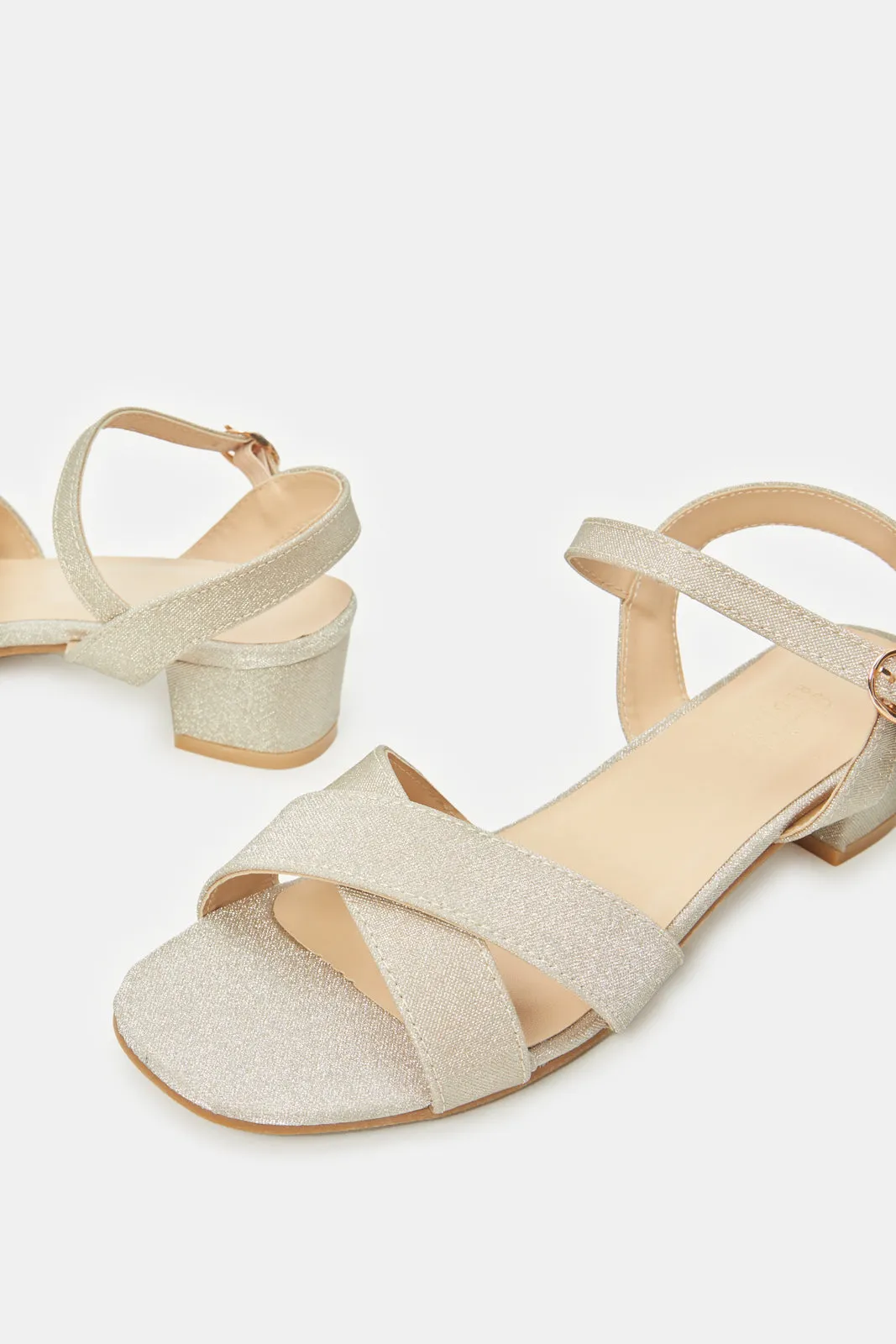 Senior Girls Gold Glitter Heel Sandals
