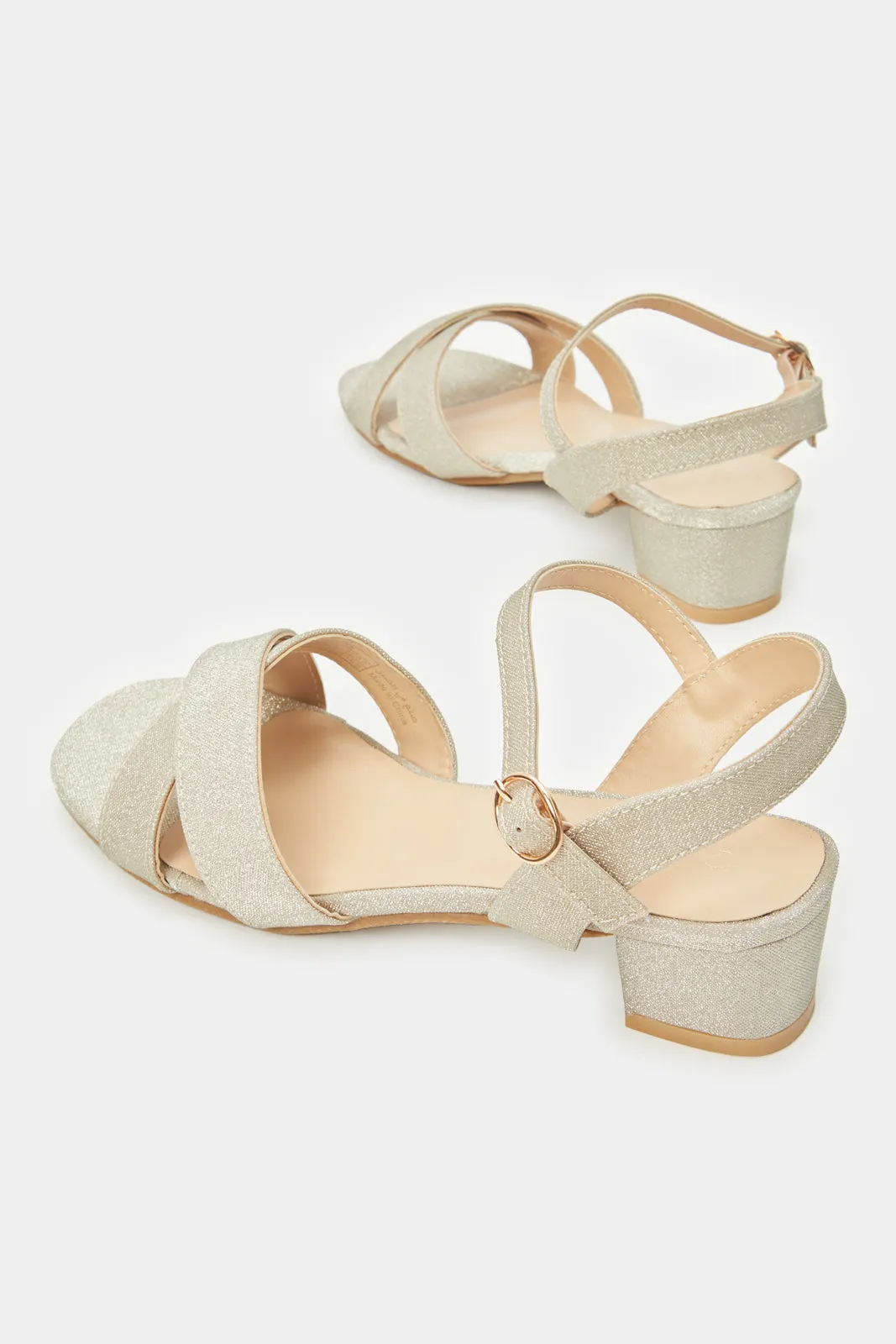 Senior Girls Gold Glitter Heel Sandals