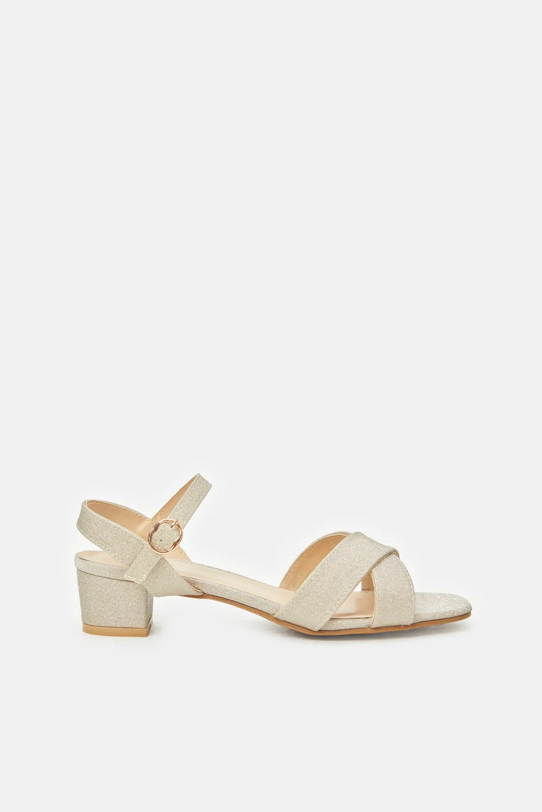 Senior Girls Gold Glitter Heel Sandals