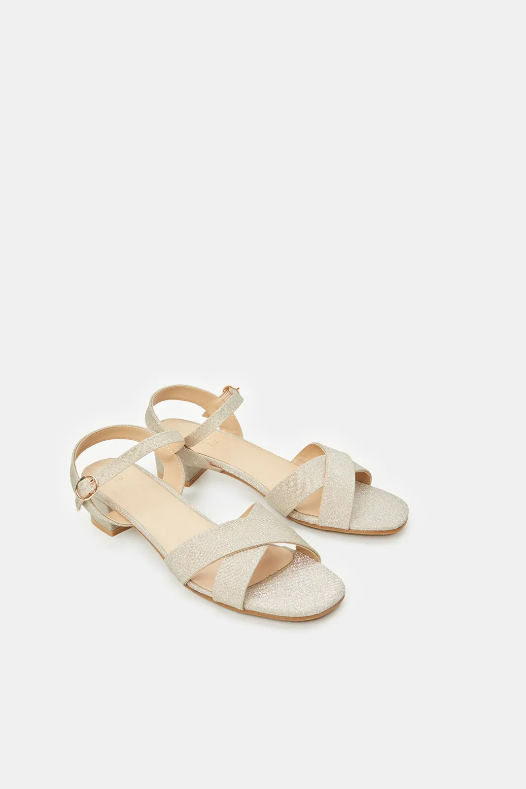 Senior Girls Gold Glitter Heel Sandals