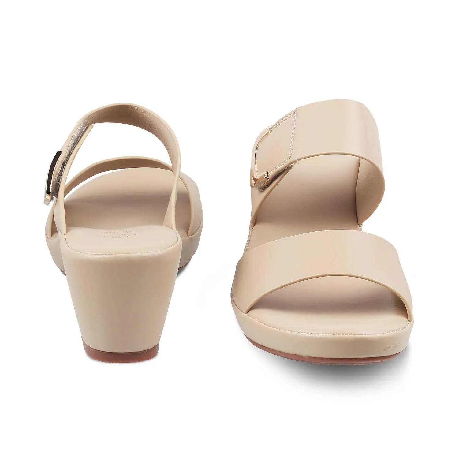 The Baza Beige Women's Casual Block Heel Sandals Tresmode