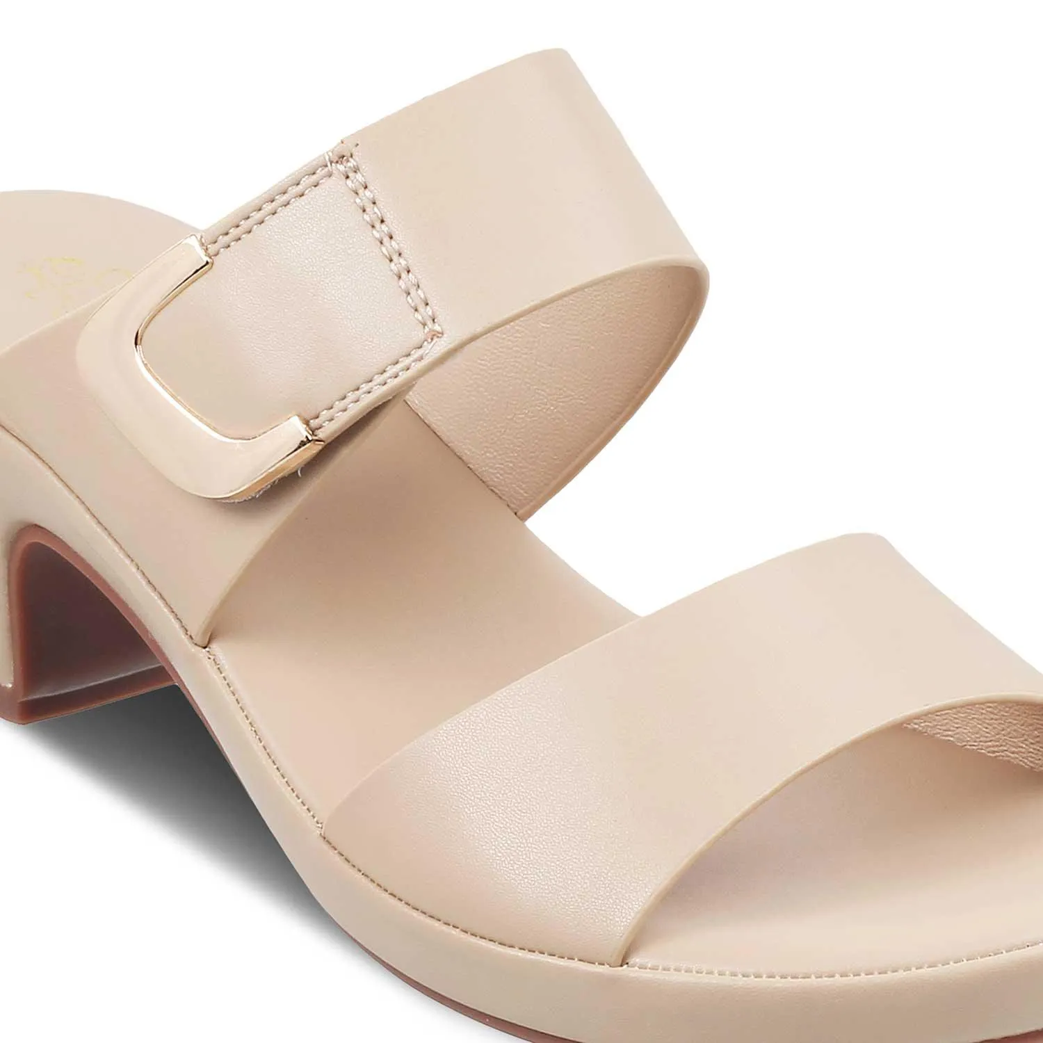 The Baza Beige Women's Casual Block Heel Sandals Tresmode