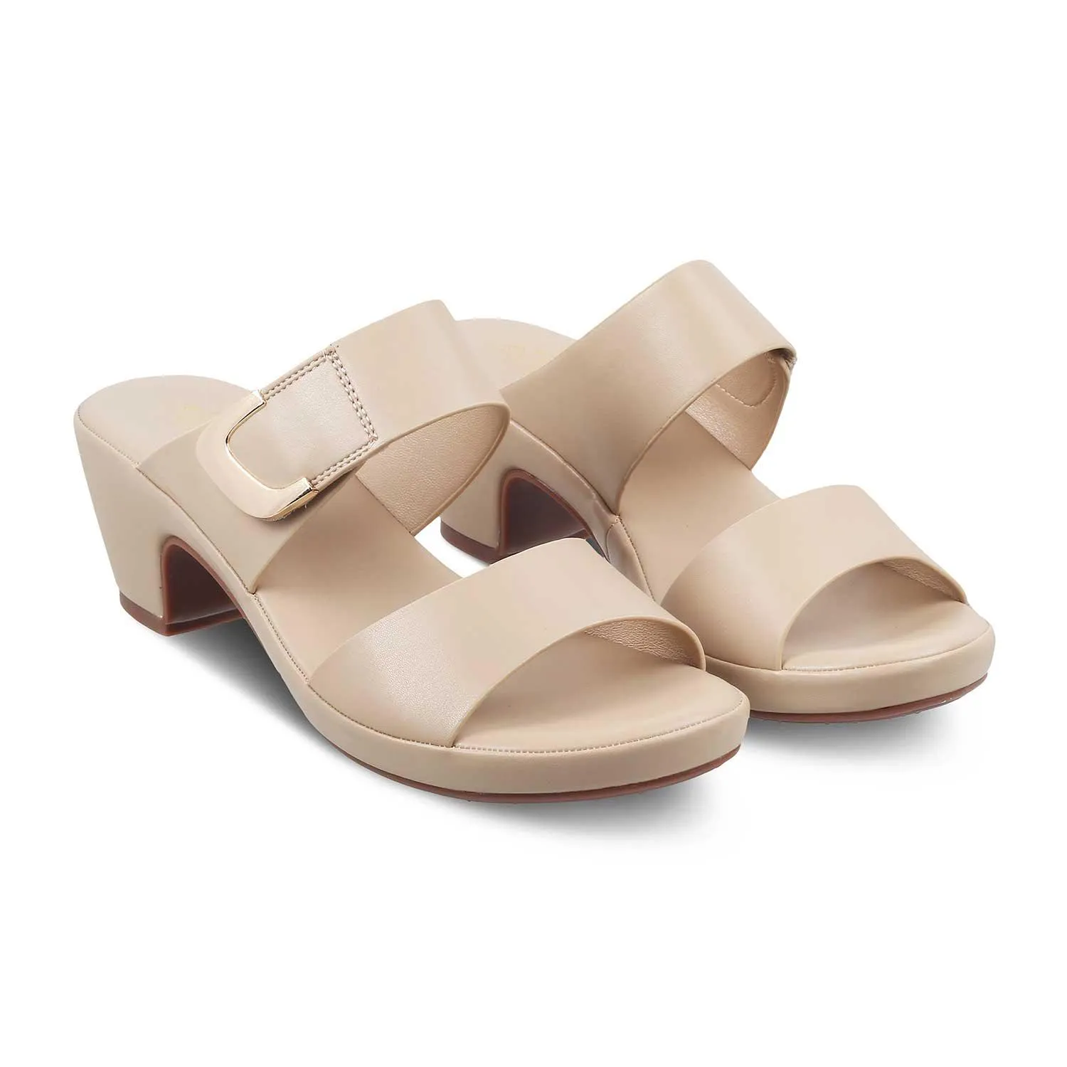 The Baza Beige Women's Casual Block Heel Sandals Tresmode