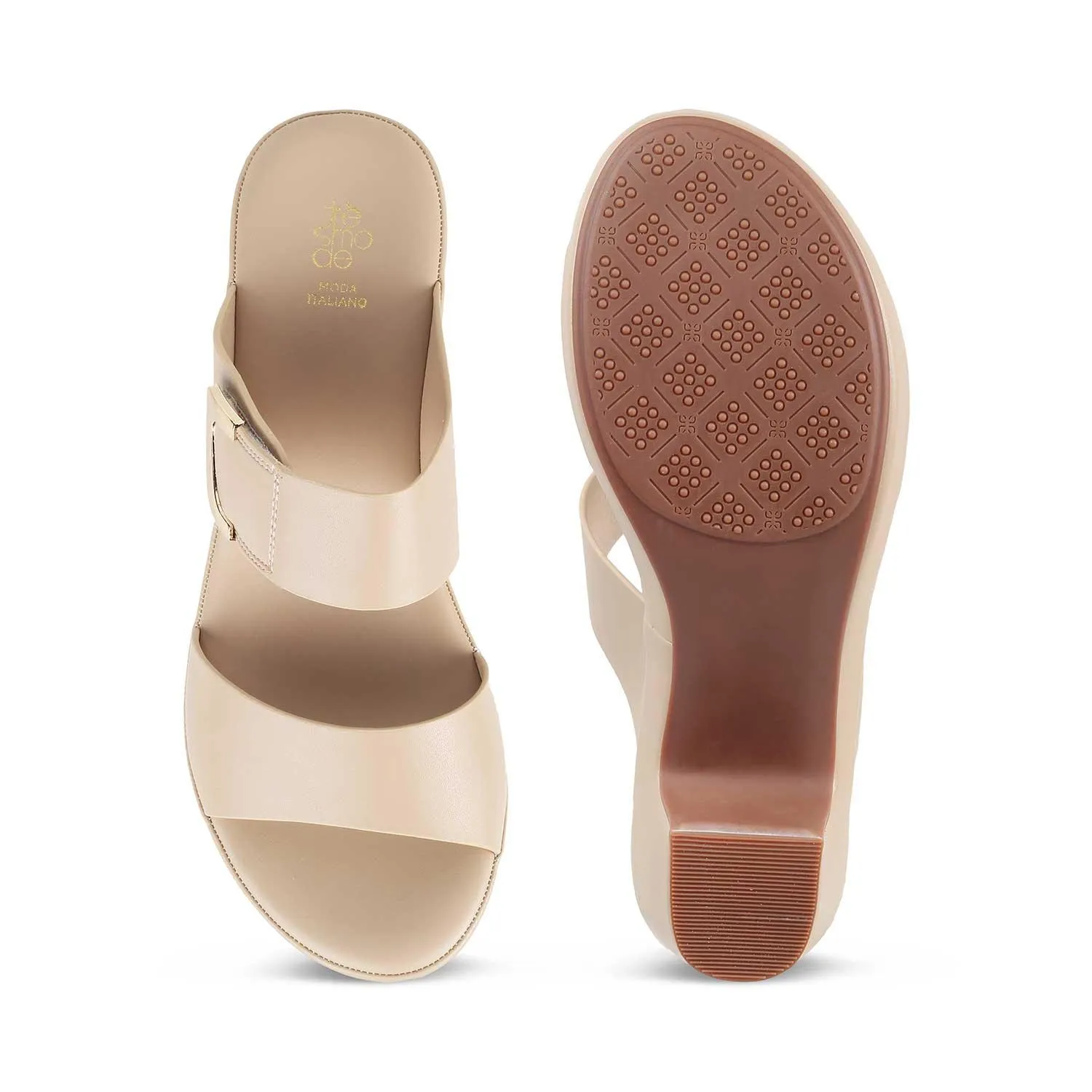 The Baza Beige Women's Casual Block Heel Sandals Tresmode