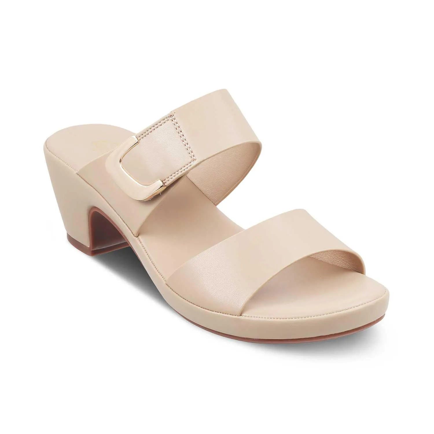 The Baza Beige Women's Casual Block Heel Sandals Tresmode