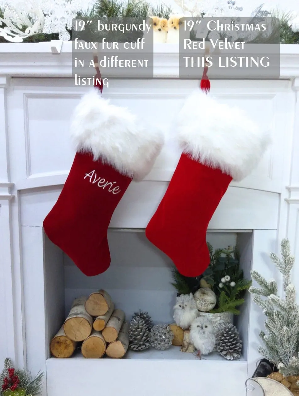 Traditional Red with Faux Fur Christmas Stockings Personalized Embroidered or Christmas Name Tags Matching Set Family Kids Adults Men Women