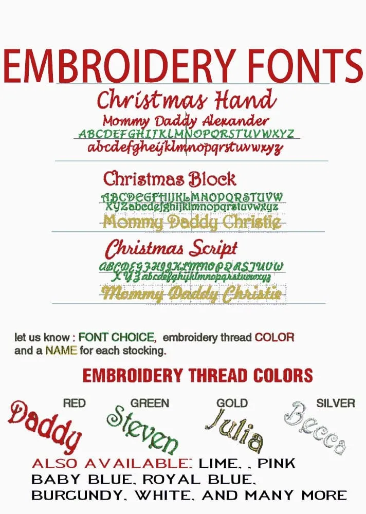 Traditional Red with Faux Fur Christmas Stockings Personalized Embroidered or Christmas Name Tags Matching Set Family Kids Adults Men Women