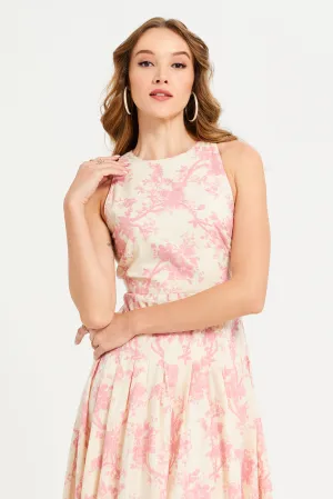 Women Pink Printed Sleeveless Long Dress