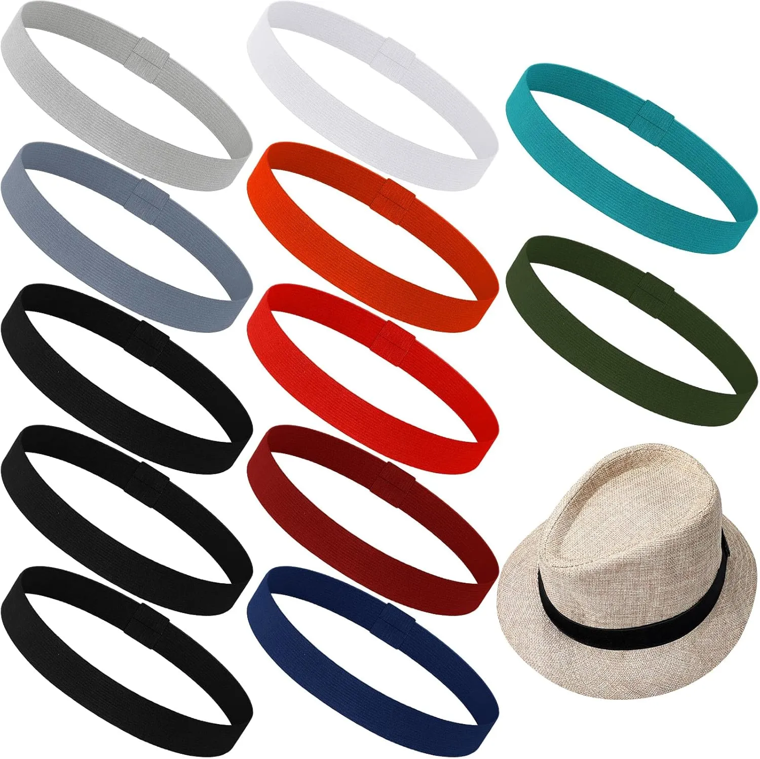 Xuhal 12 Pieces Stretchable Hat Band Ribbon Panama Western Cowboy Hat Bands for Women Men Straw Accessories