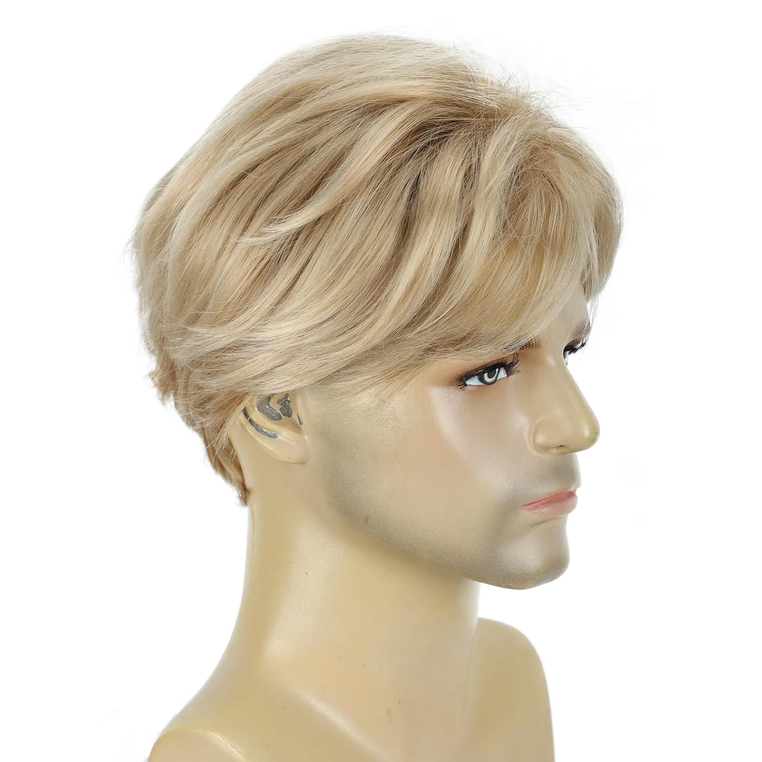 YYHR Short Straight Men Wig Blonde Mix Brown Color Heat Resistant Synthetic Hair Wigs for Halloween Party