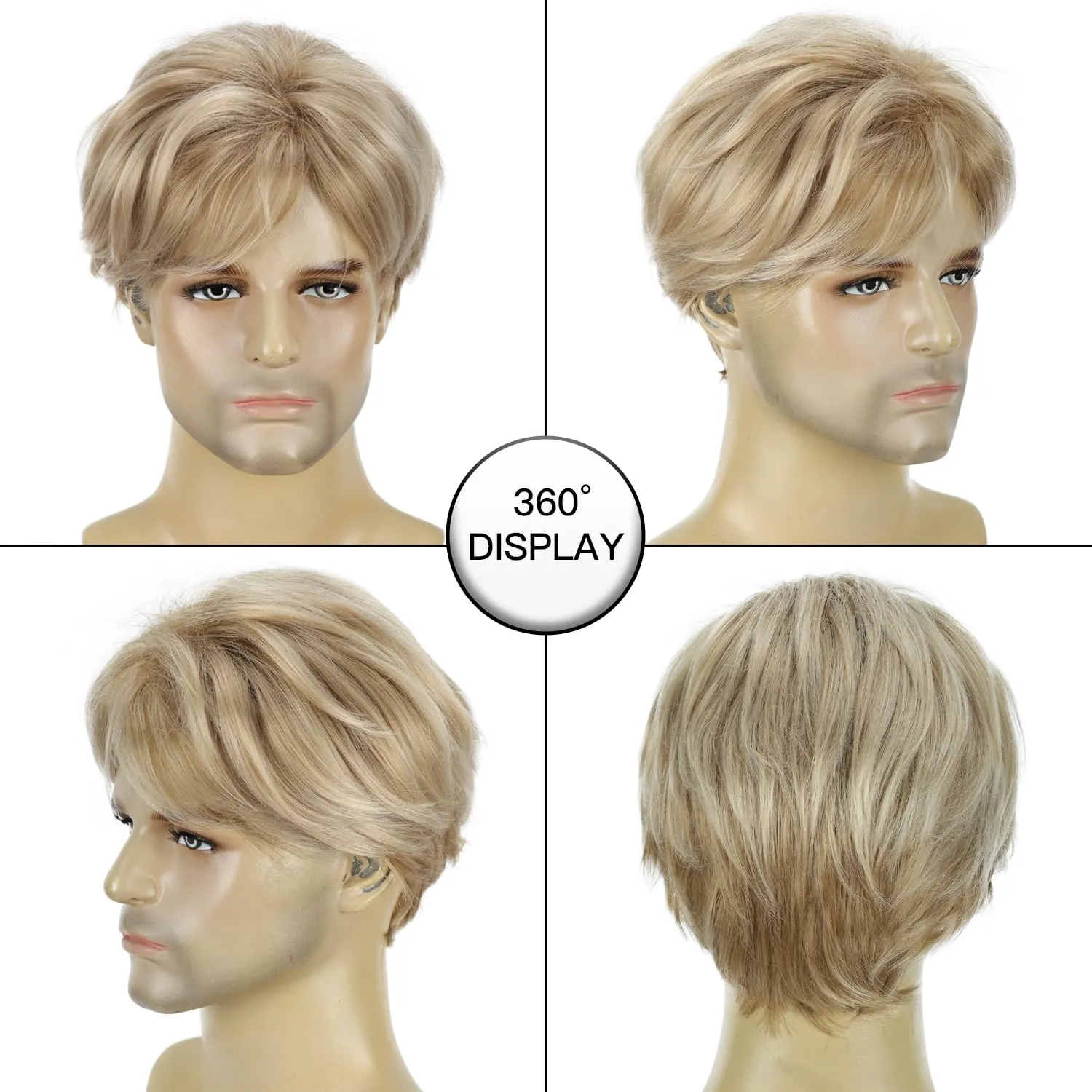 YYHR Short Straight Men Wig Blonde Mix Brown Color Heat Resistant Synthetic Hair Wigs for Halloween Party