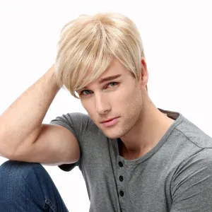 YYHR Short Straight Men Wig Blonde Mix Brown Color Heat Resistant Synthetic Hair Wigs for Halloween Party